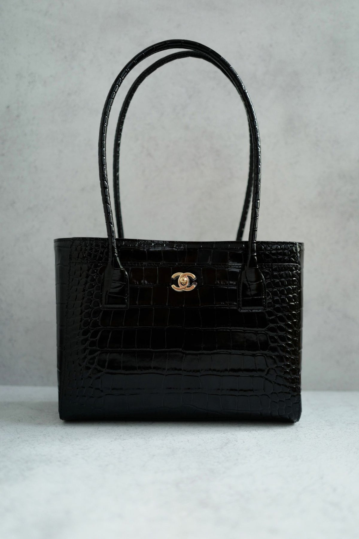 Chanel 26k Matthieu Blazy's Small Tote Black Crocodile Embossed Calfskin GHW