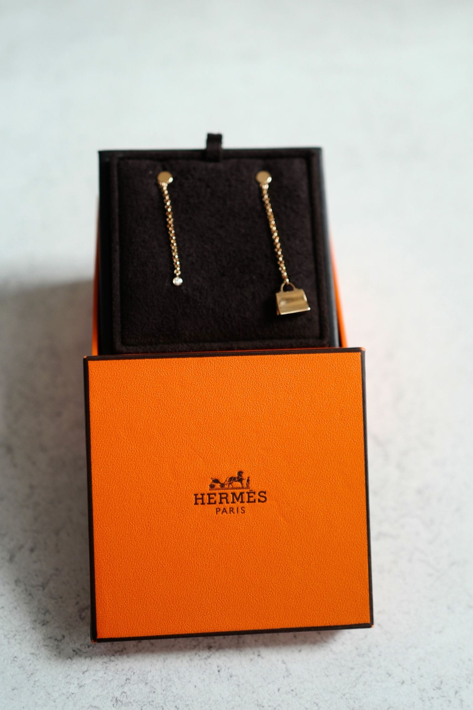 Hermes 18K Chaine Amulette Kelly Diamonds Rose Gold Ear Studs Earrings BNIB $10K