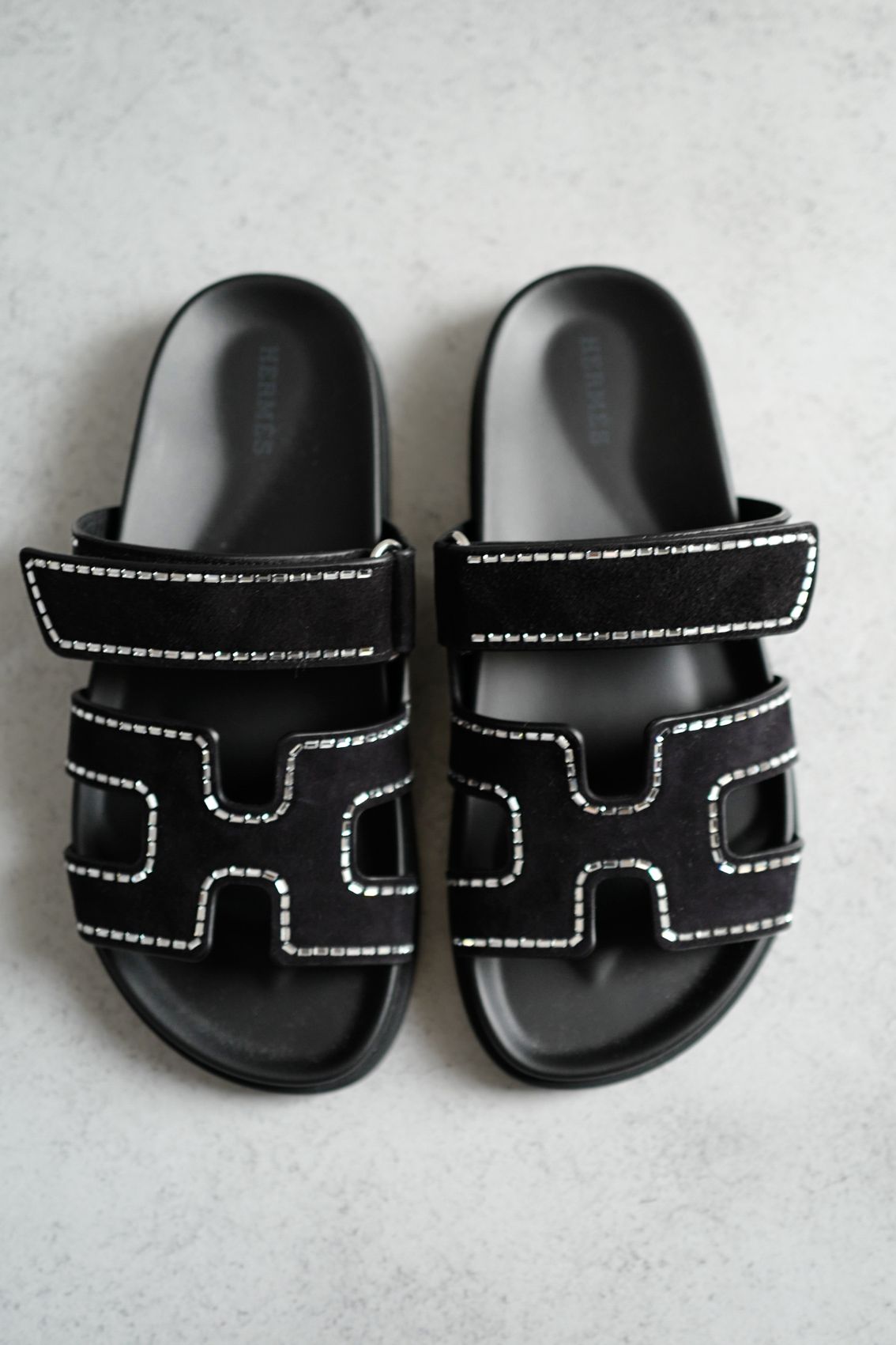 *BNIB* Hermes Womens Chypre Noir with Rhinestone Detail Calfskin Suede Size 37