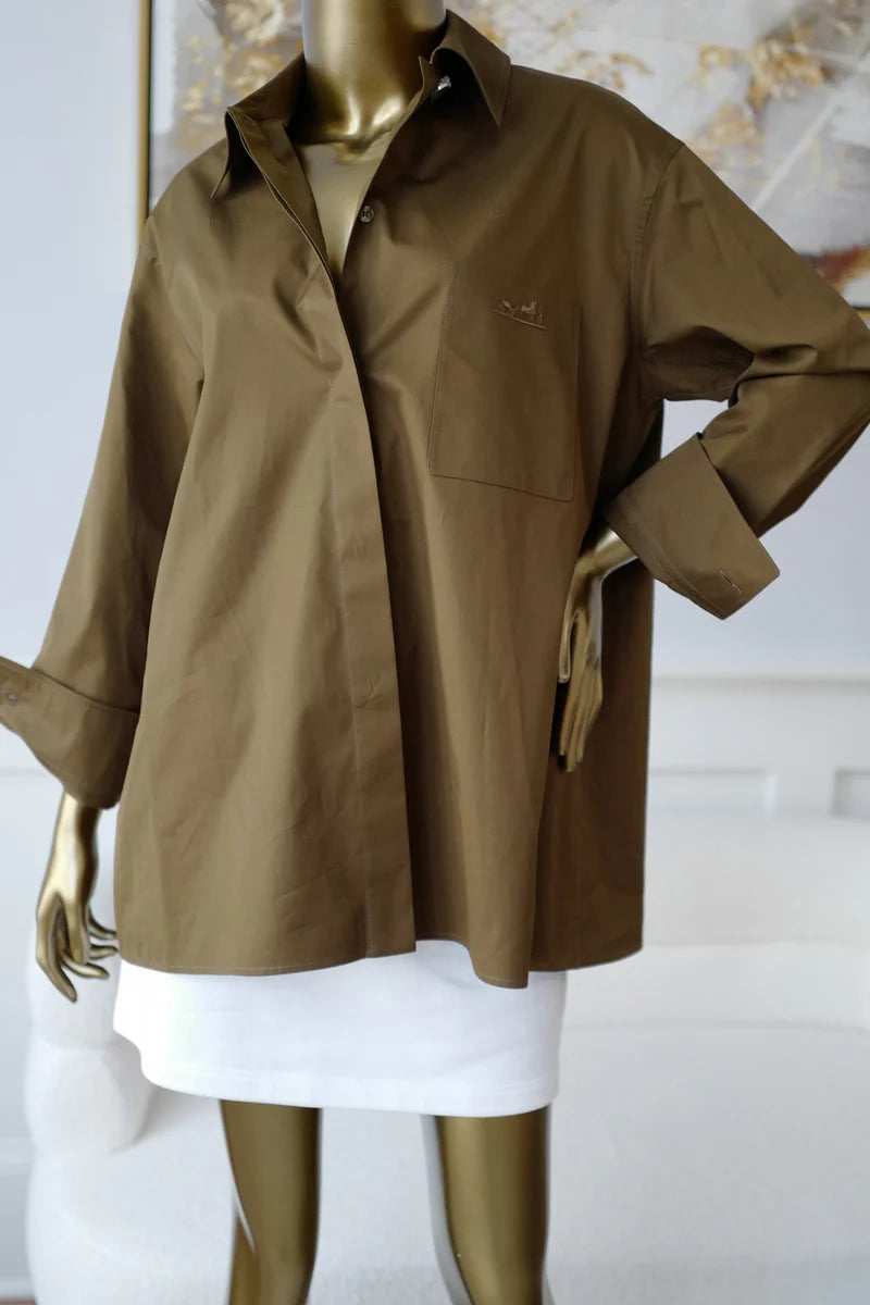 Hermès Women Shirt Marron Muschio Cotton Twill Size 36