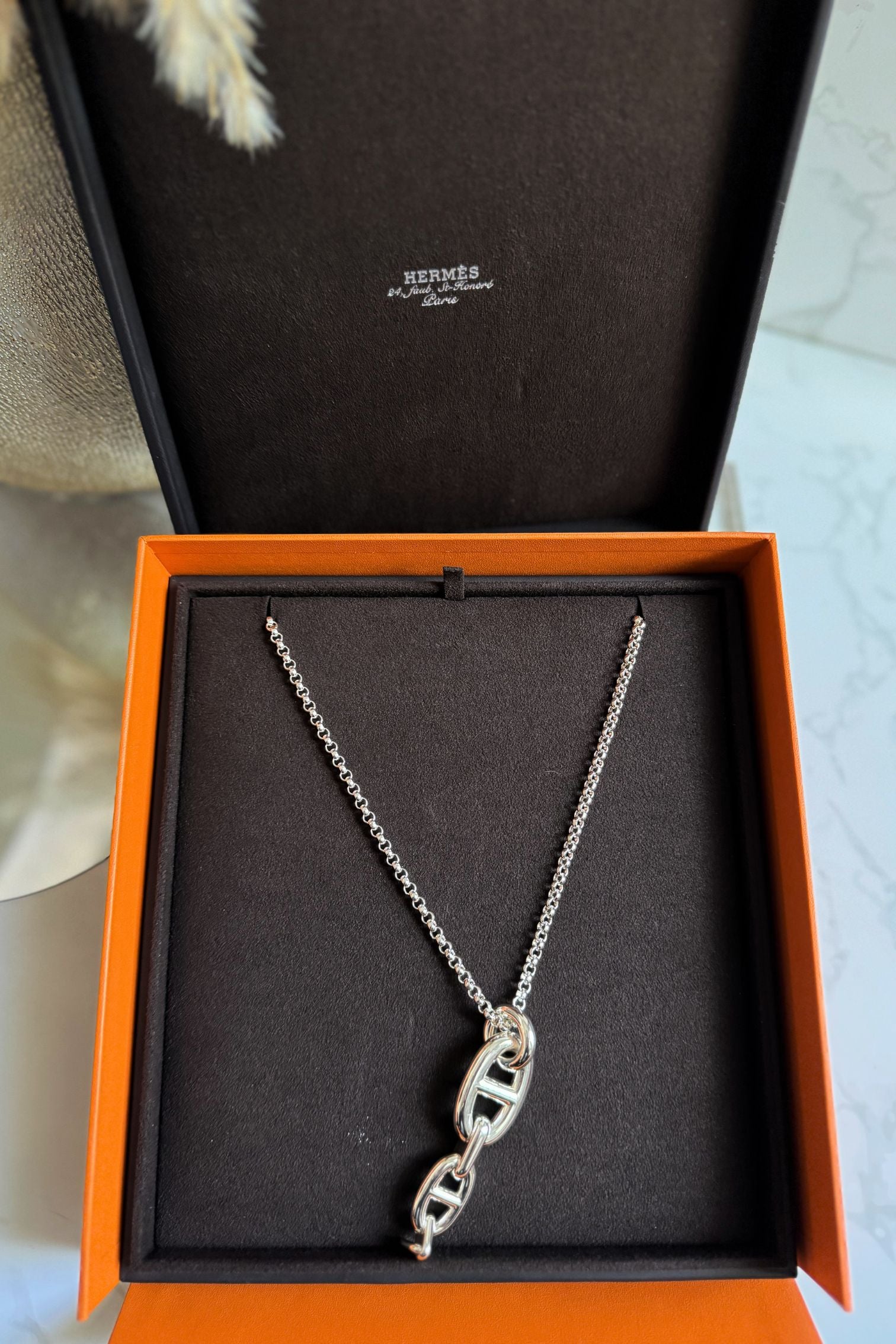 Hermes Chaine d'ancre  Necklace Silver Enchainee pendant