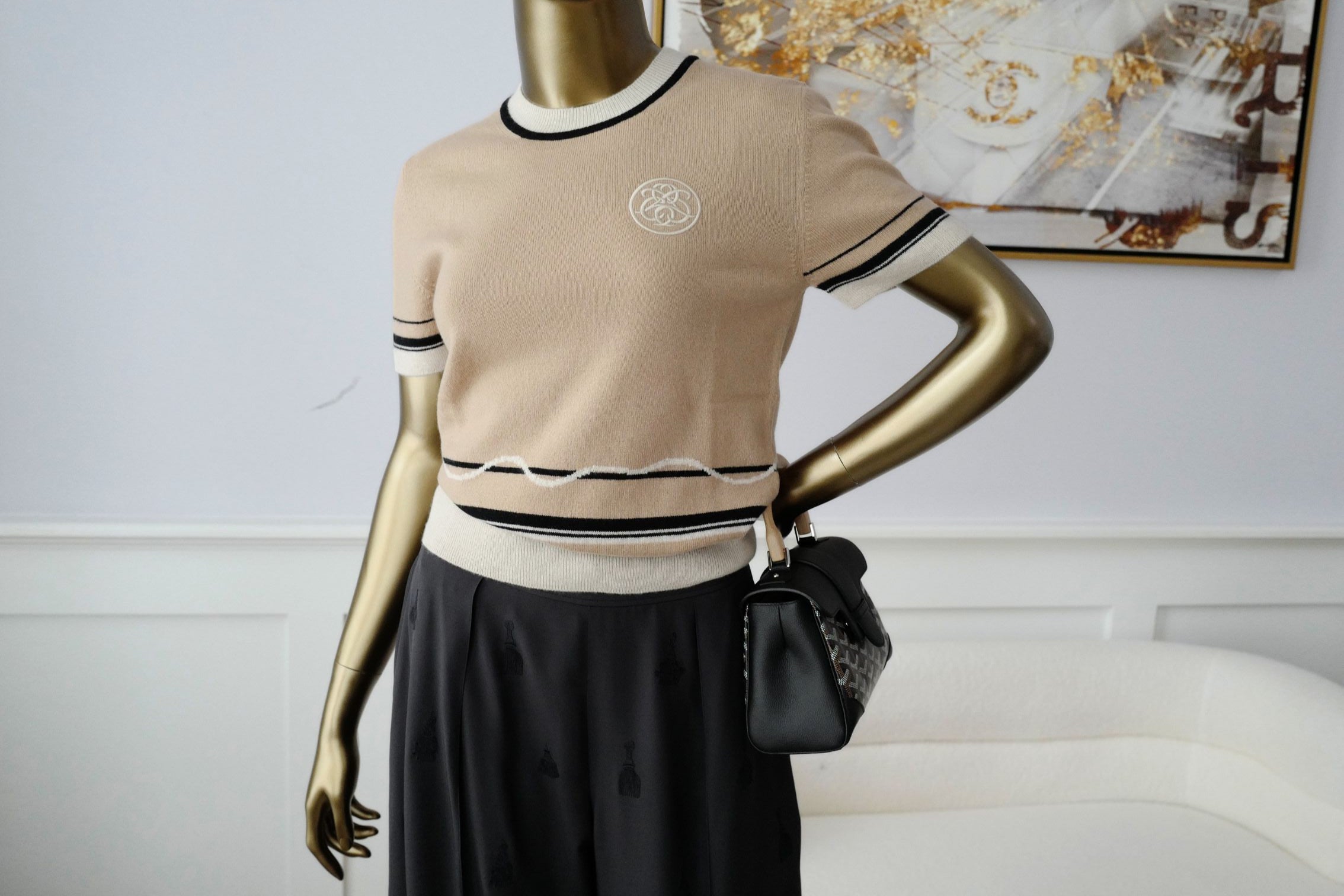 Hermès Sweater Short Sleeved "Ex-Libris" Beige Cajou Cashmere Size 36
