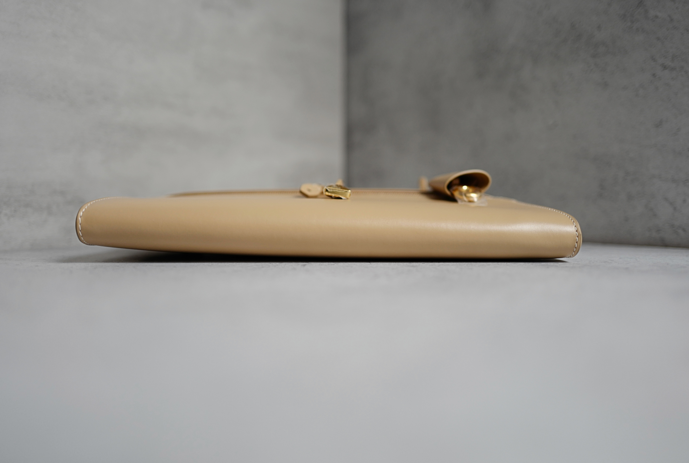 Loro Piana Extra Clutch L29 Light Mastic Calfskin with Sun Gold Hardware