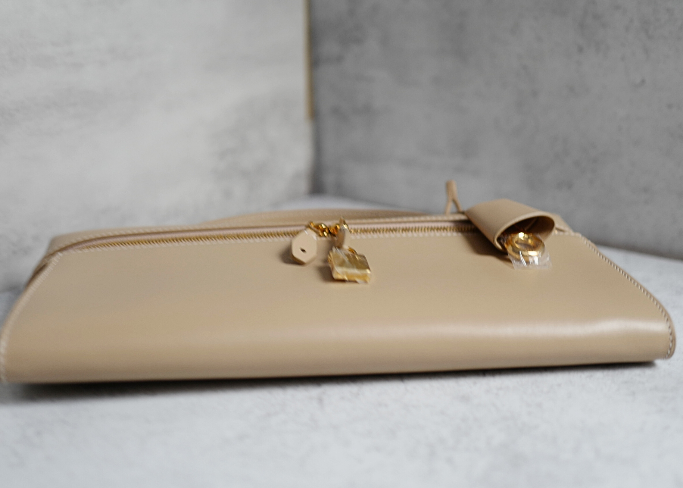 Loro Piana Extra Clutch L29 Light Mastic Calfskin with Sun Gold Hardware