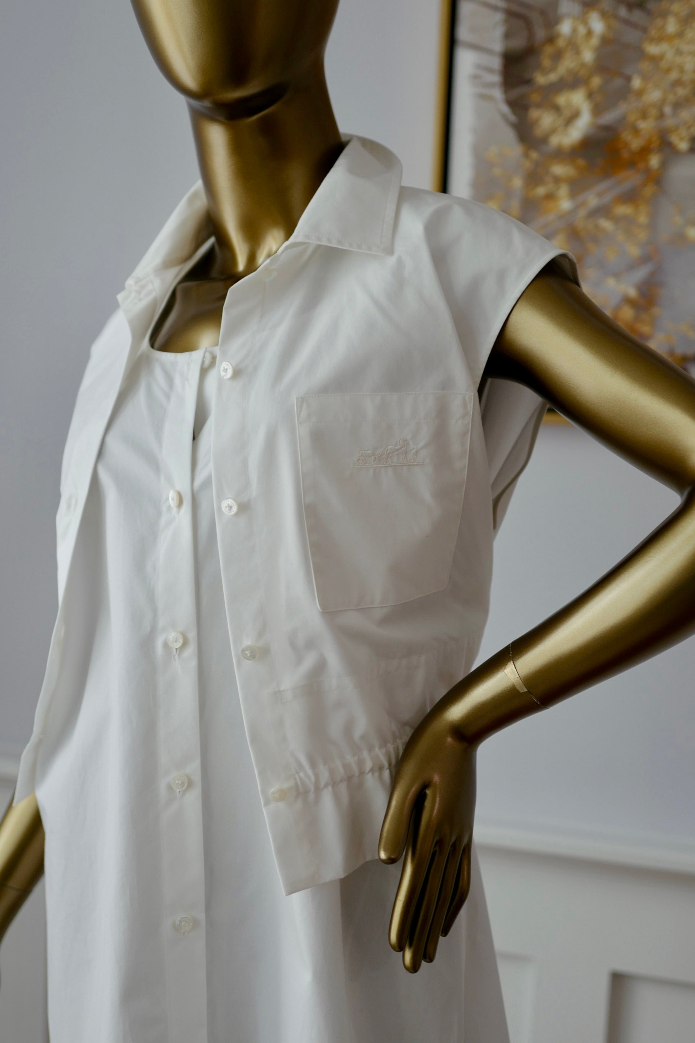 Hermes Robe Inspi Chemise 90 Blanc White Cotton Dress Size 40 NEW