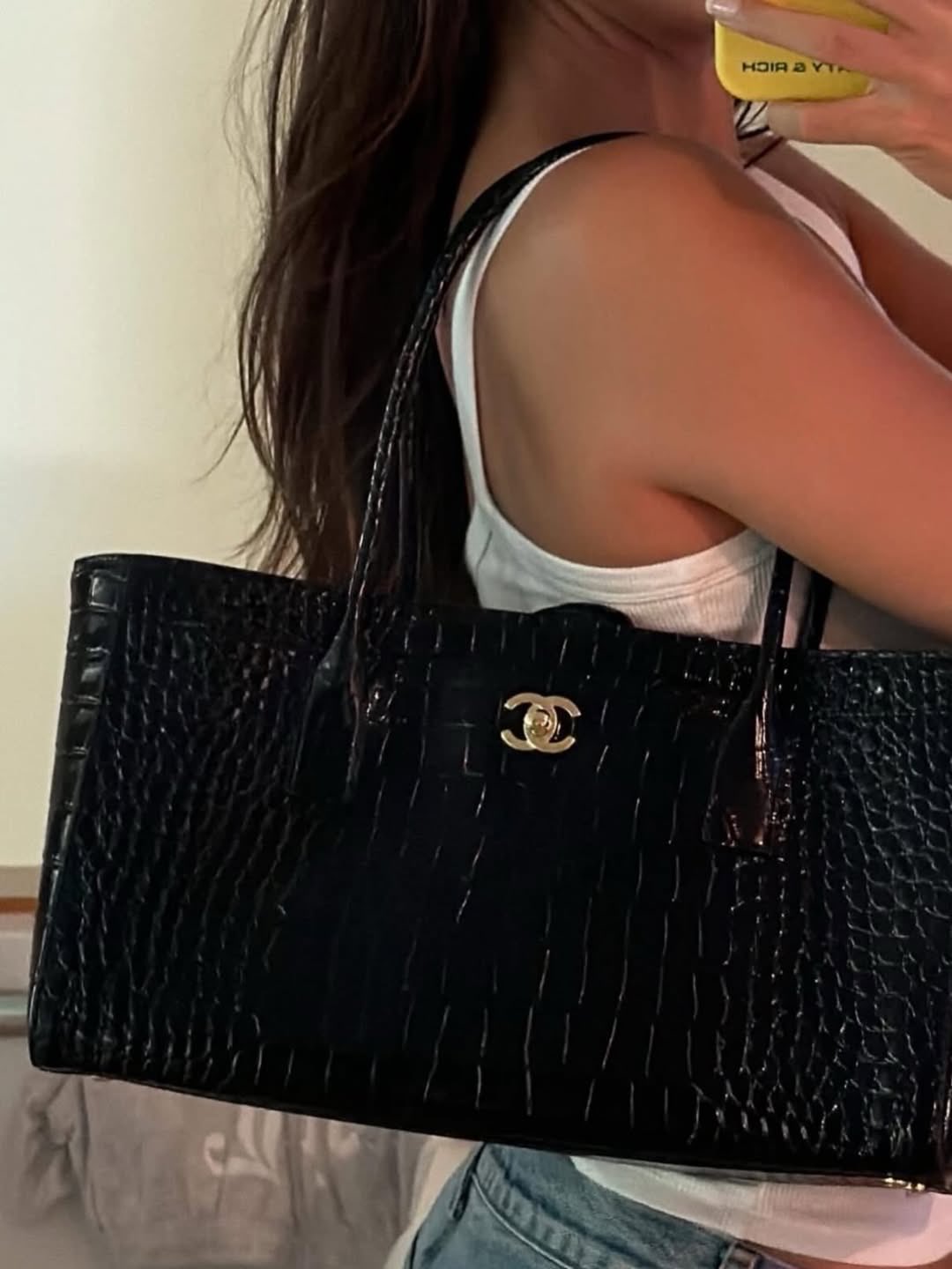 Chanel 26s Matthieu Blazy Small Shopping Bag Black Crocodile Embossed