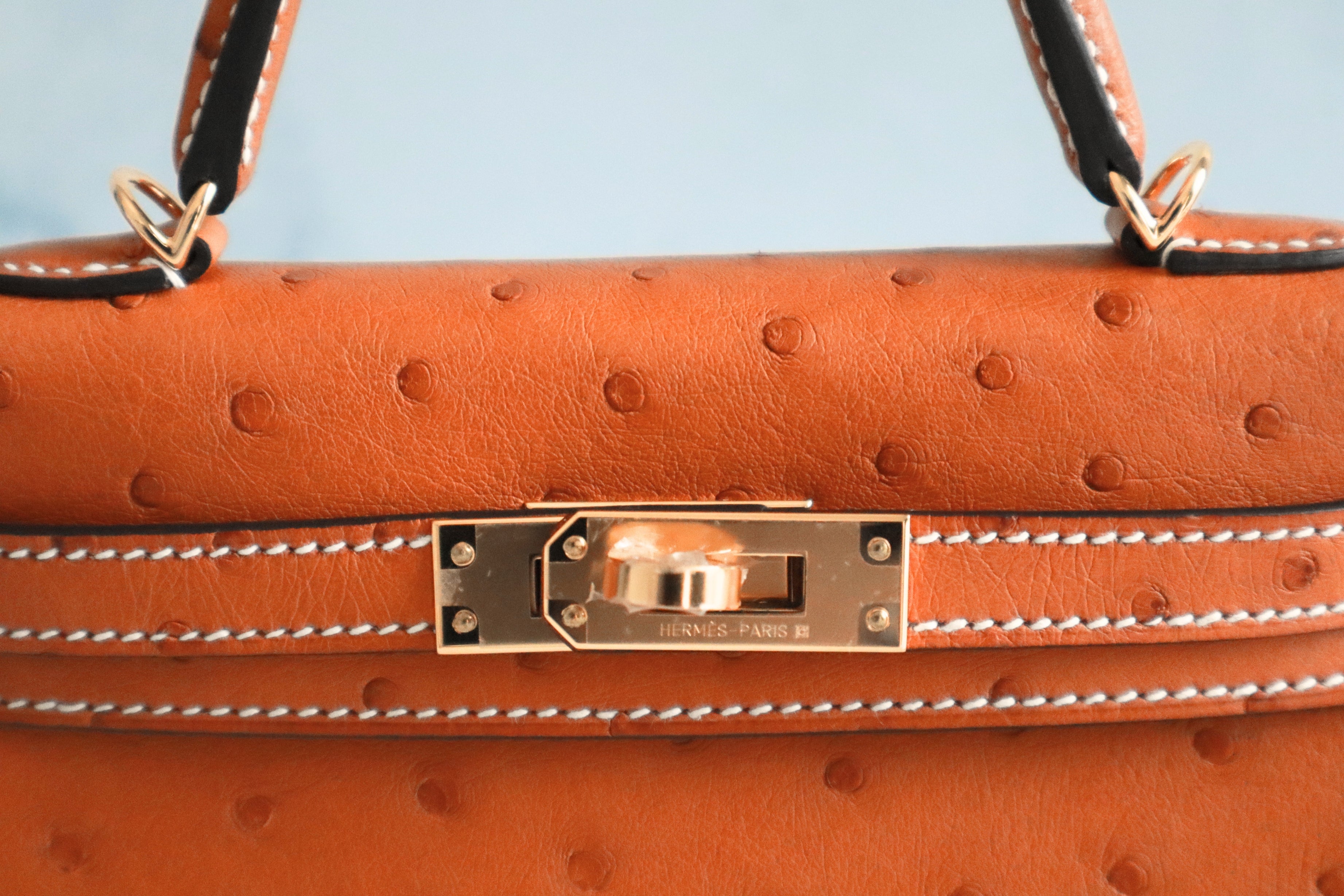 BNIB Hermes Mini Kelly HSS Cognac Ostrich with Craie Stitching GHW G Stamp 2026