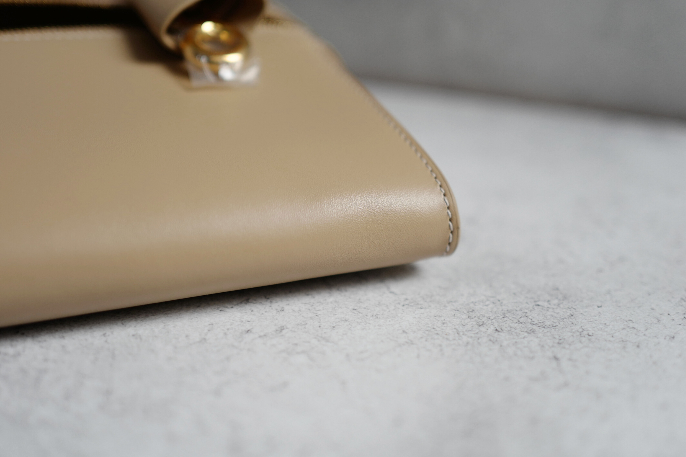 Loro Piana Extra Clutch L29 Light Mastic Calfskin with Sun Gold Hardware