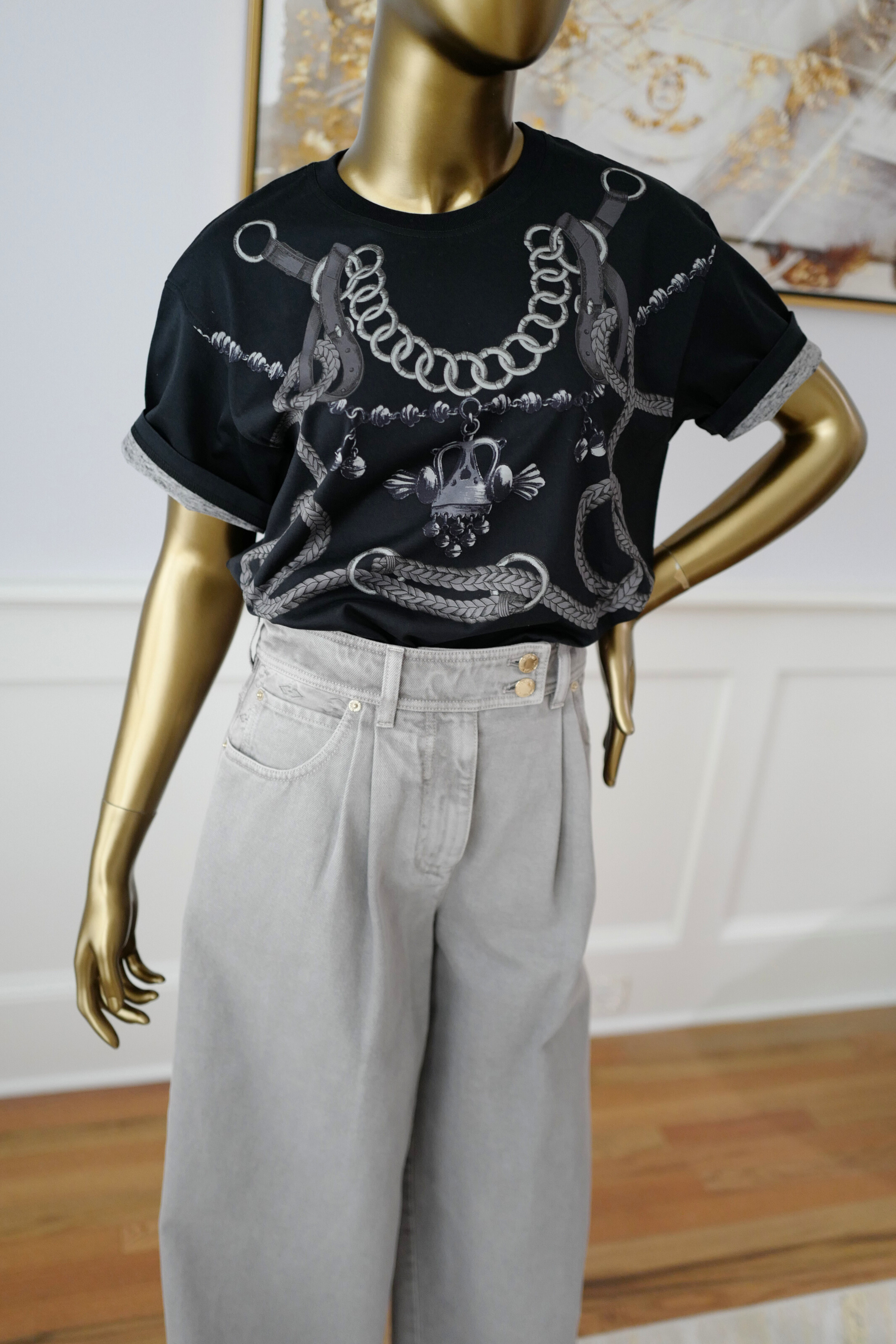 NEW Hermès Palefroi Remix Maxi Imprimé T-Shirt Black Cotton Size 36