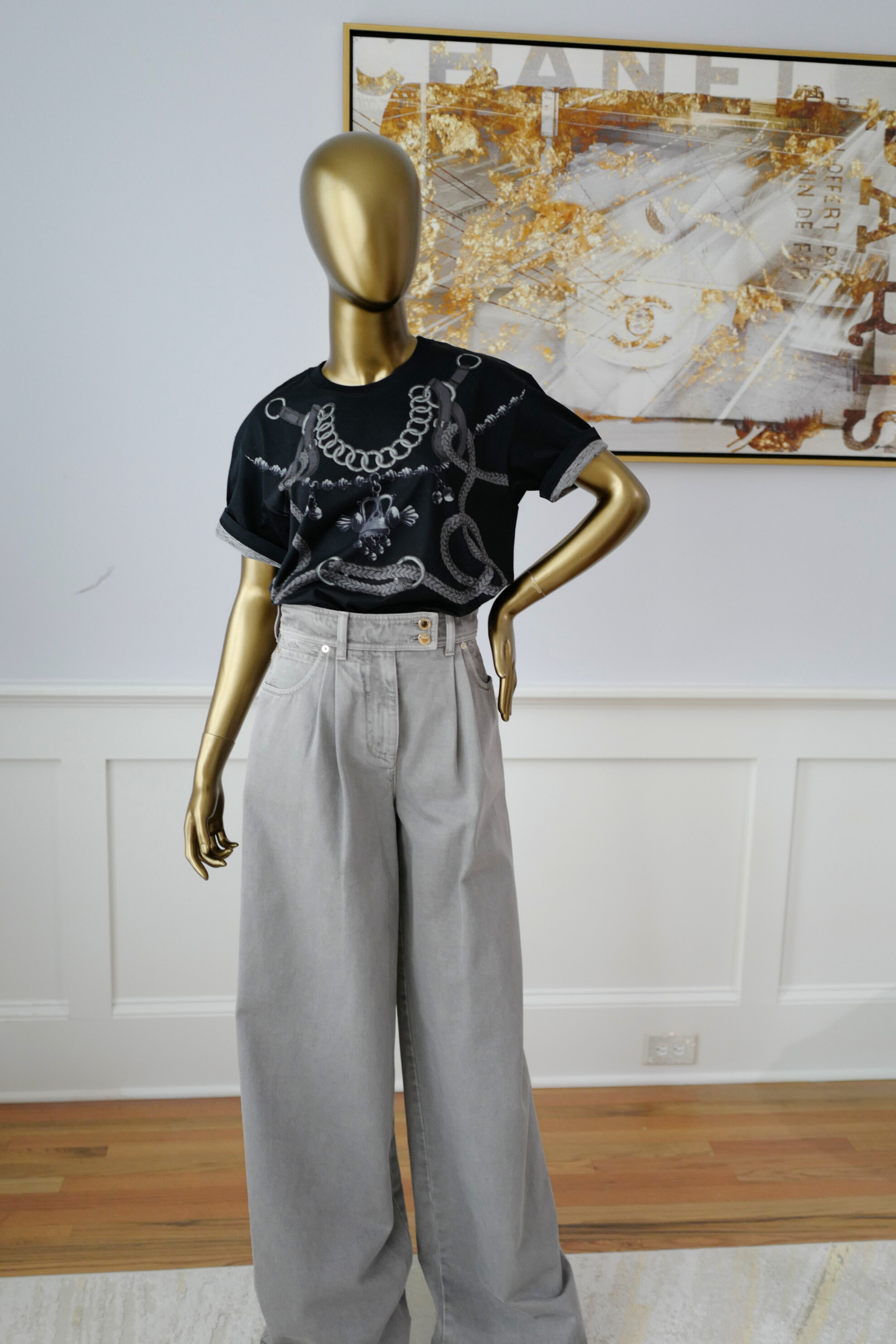 NEW Hermès Palefroi Remix Maxi Imprimé T-Shirt Black Cotton Size 36