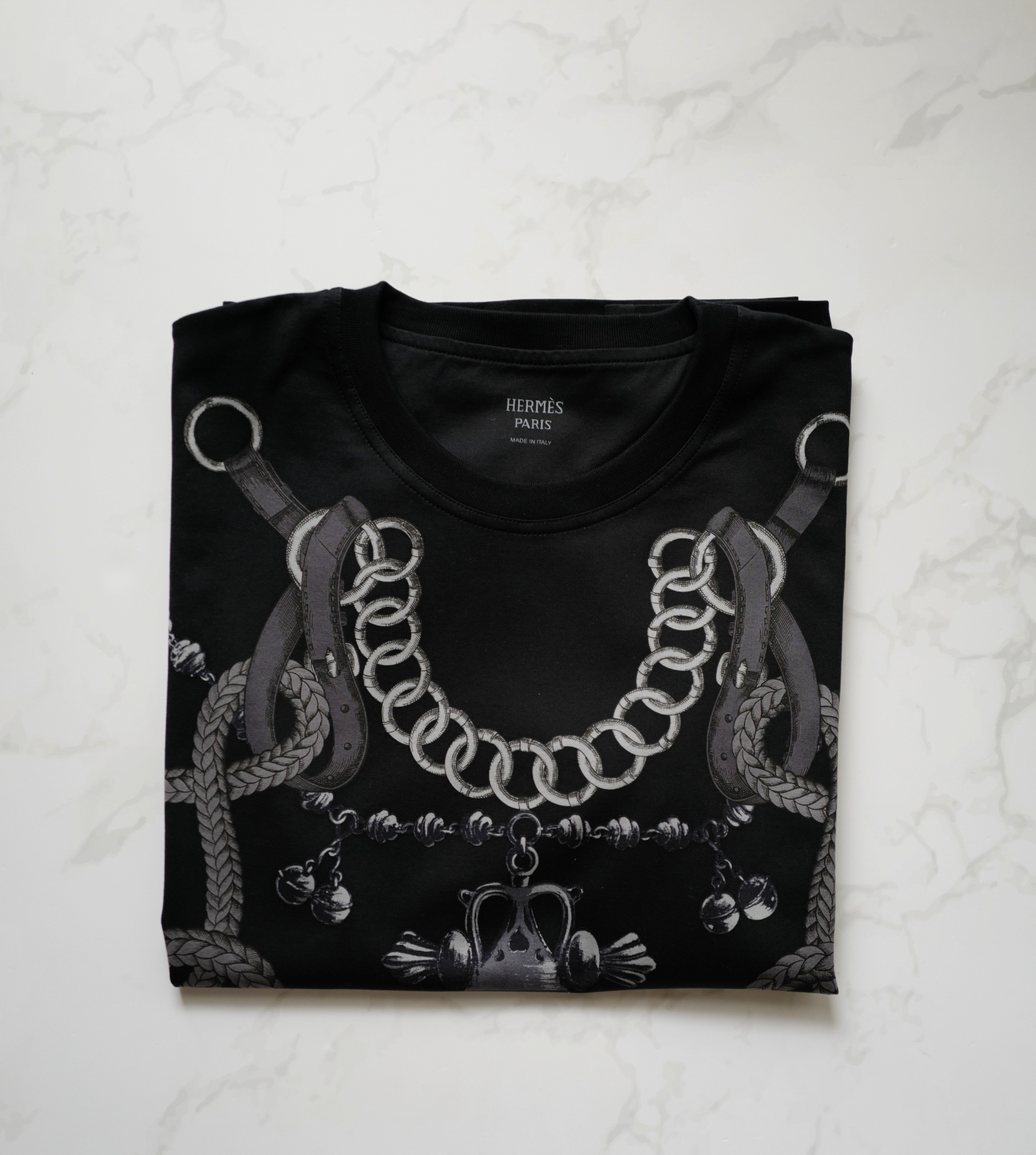 NEW Hermès Palefroi Remix Maxi Imprimé T-Shirt Black Cotton Size 36