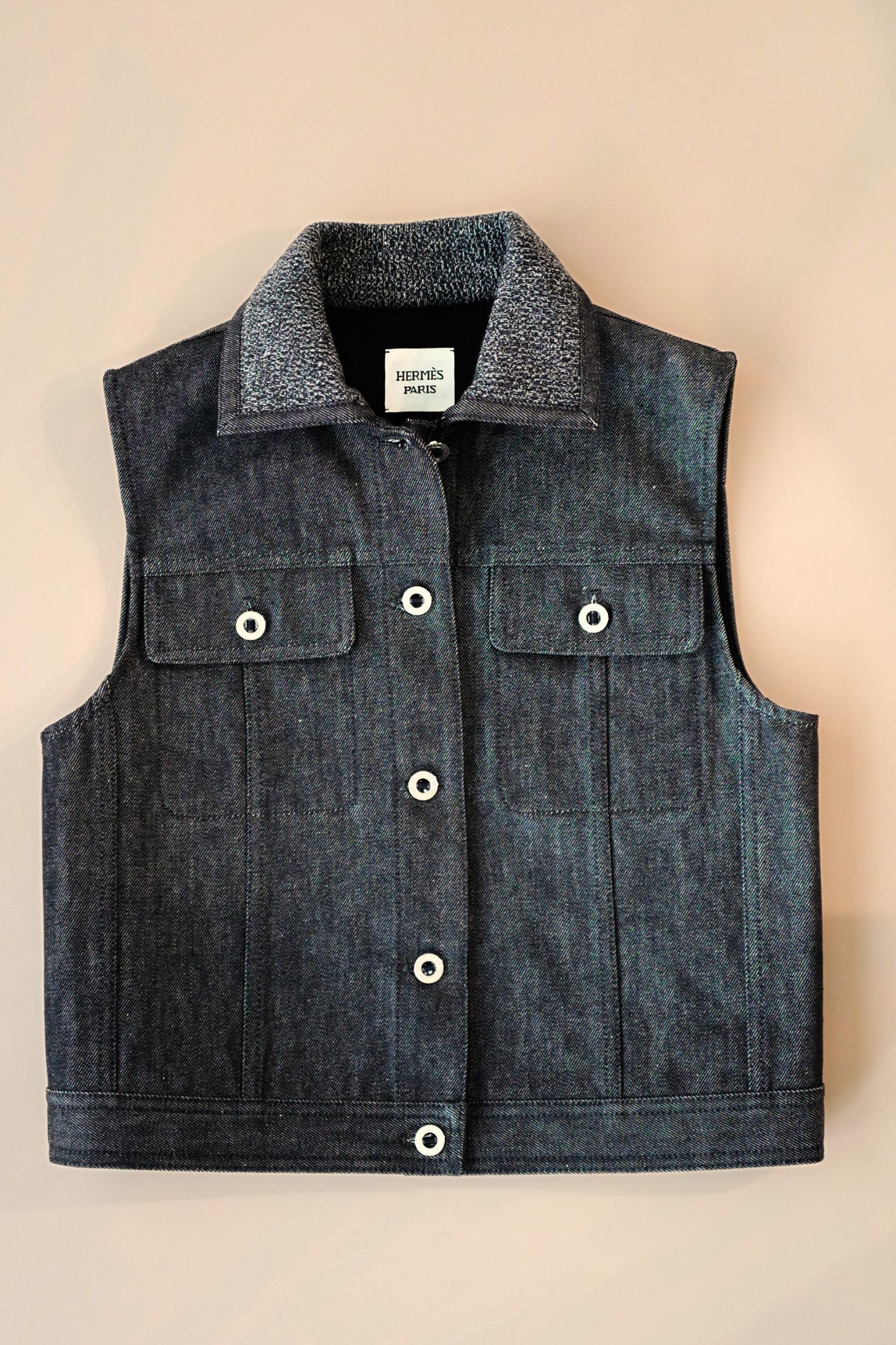 Hermès Sleeveless Vest Jacket Natural Pigment Denim Gris Carbone Size 38