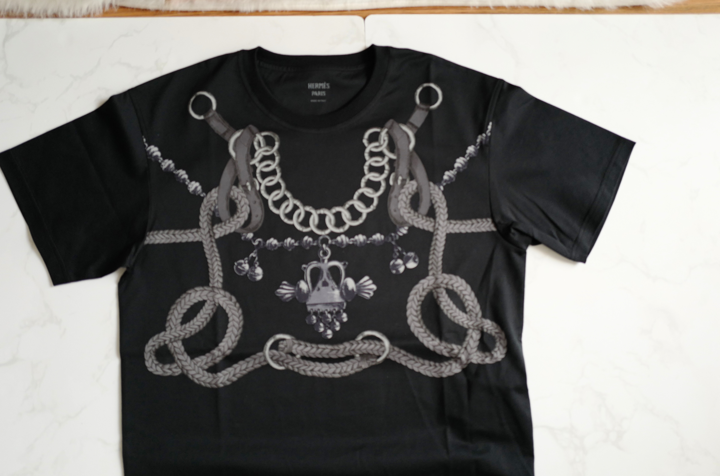 NEW Hermès Palefroi Remix Maxi Imprimé T-Shirt Black Cotton Size 36