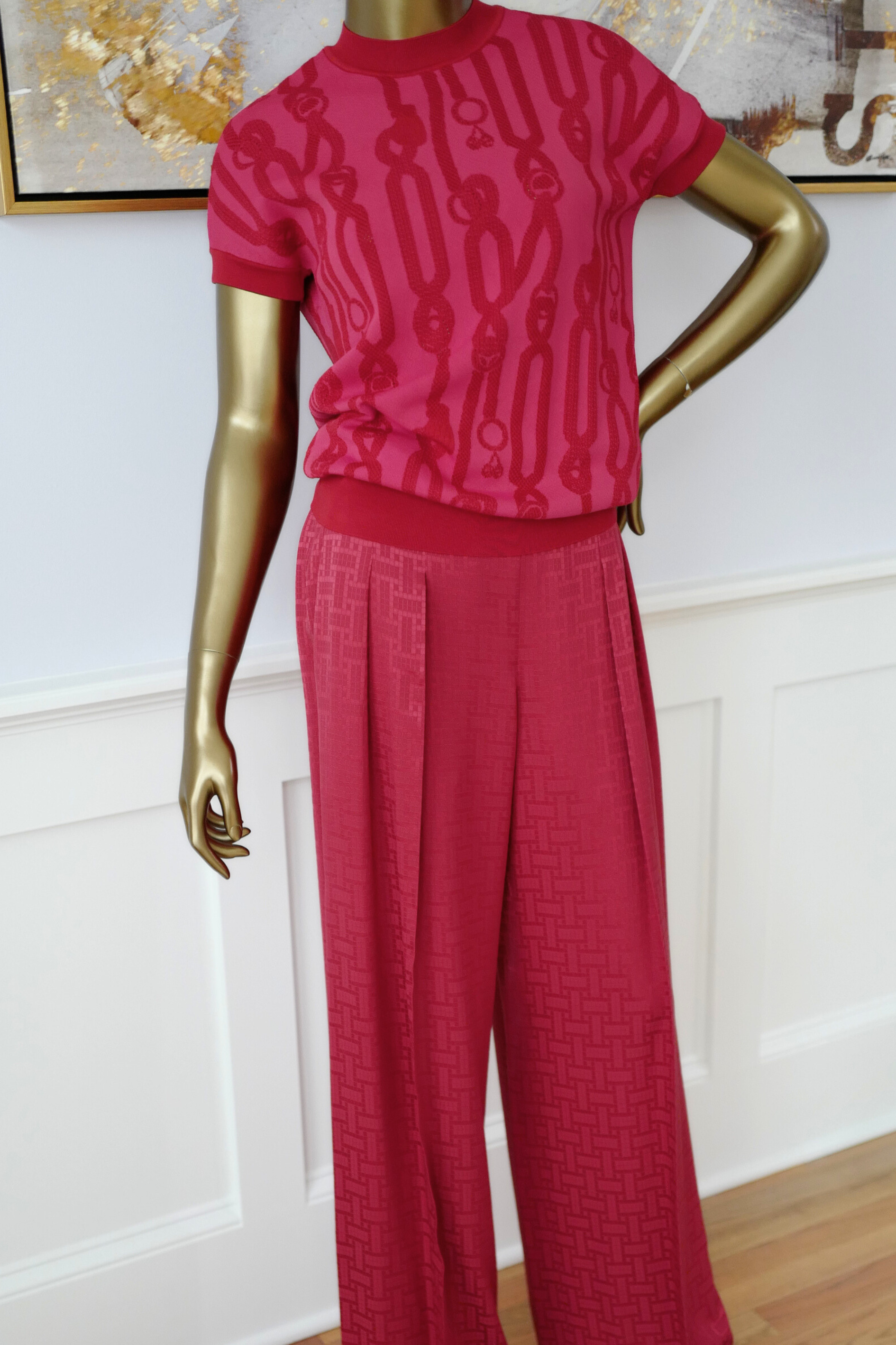 NEW Hermès Palefroi Remix Short Sleeve Sweater Rose Framboise Pink Size 36