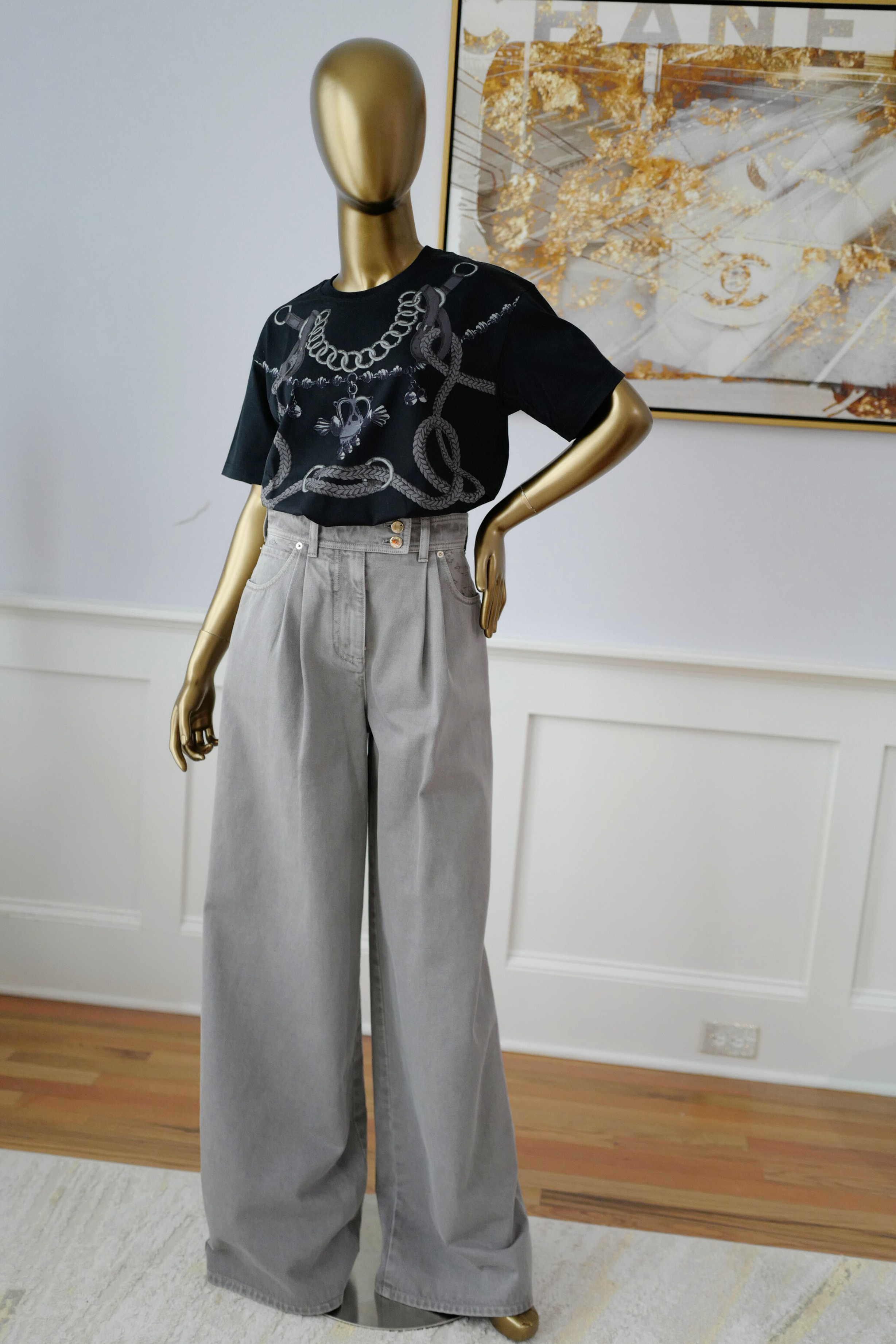 NEW Hermès Palefroi Remix Maxi Imprimé T-Shirt Black Cotton Size 36