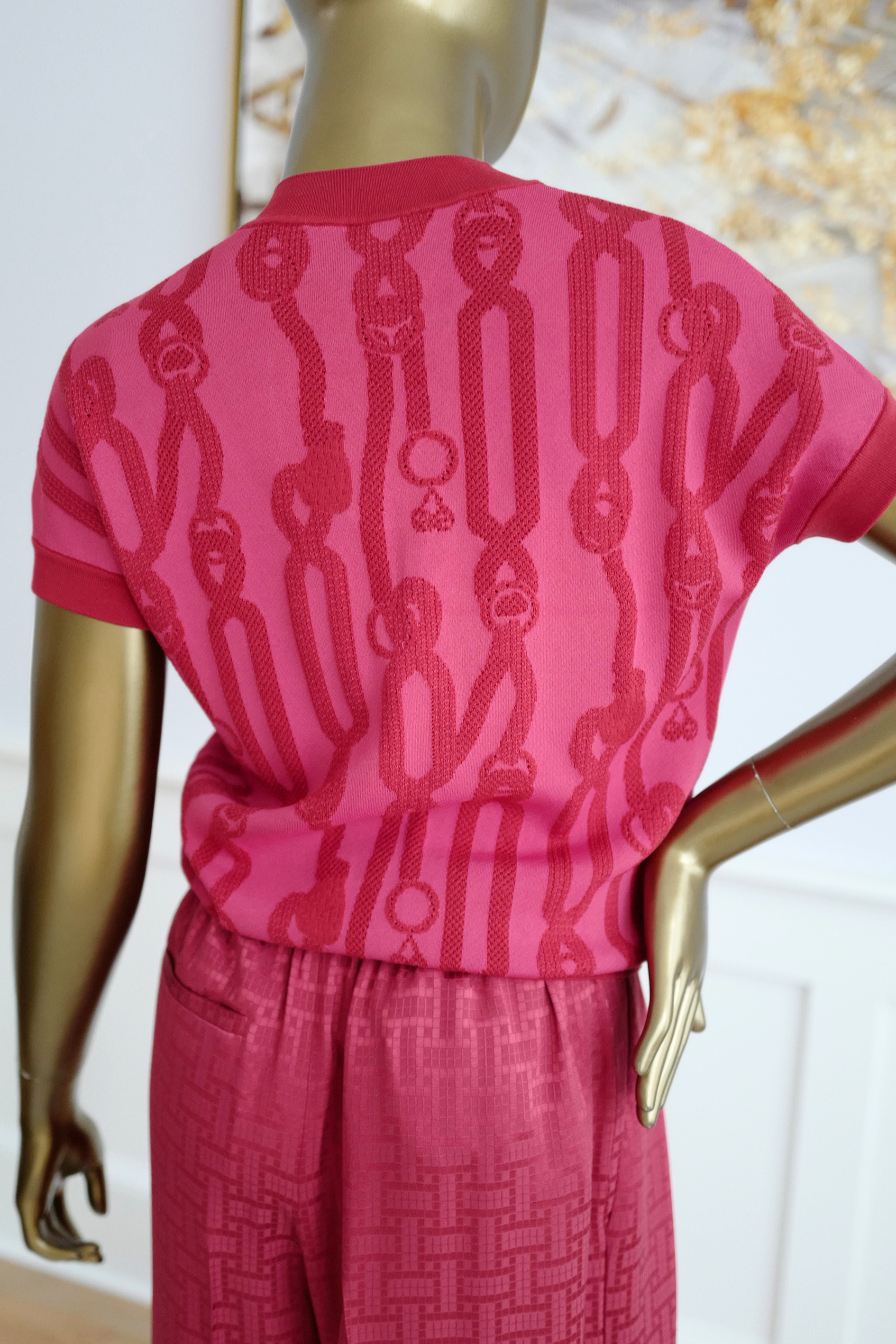 NEW Hermès Palefroi Remix Short Sleeve Sweater Rose Framboise Pink Size 36