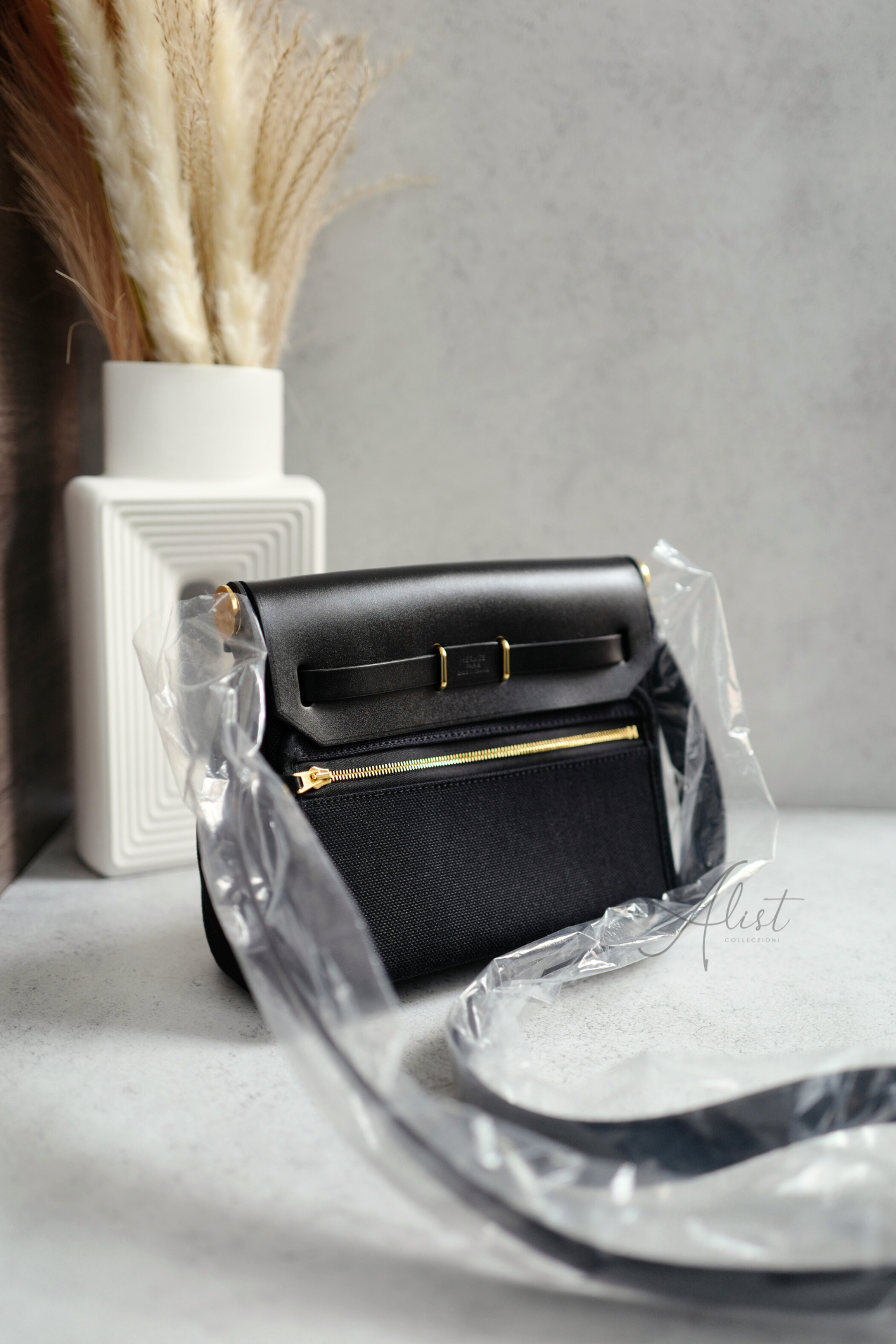 BNIB Hermes Mini Herbag Noir Black / Black With Gold Hardware W New