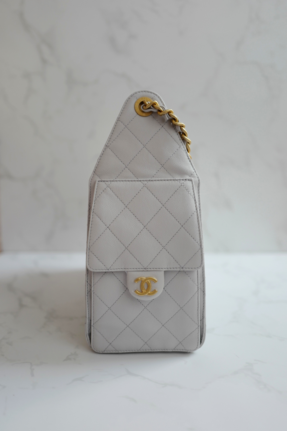 NEW CHANEL 2025 25B Small Hobo Bag Grained Calfskin Pale Grey