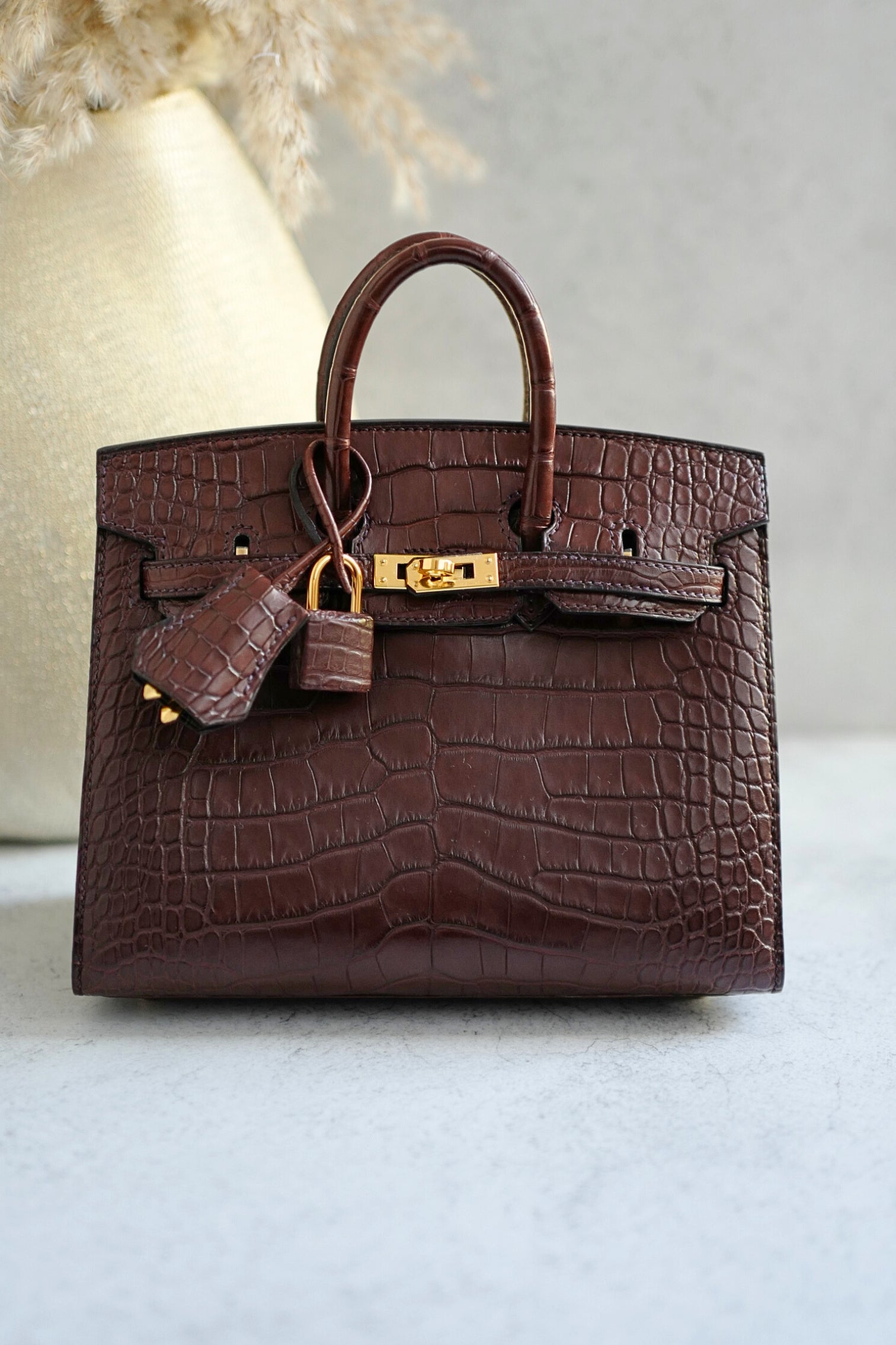 HERMÈS Birkin Sellier 20 Havane Matte Alligator with Gold Hardware