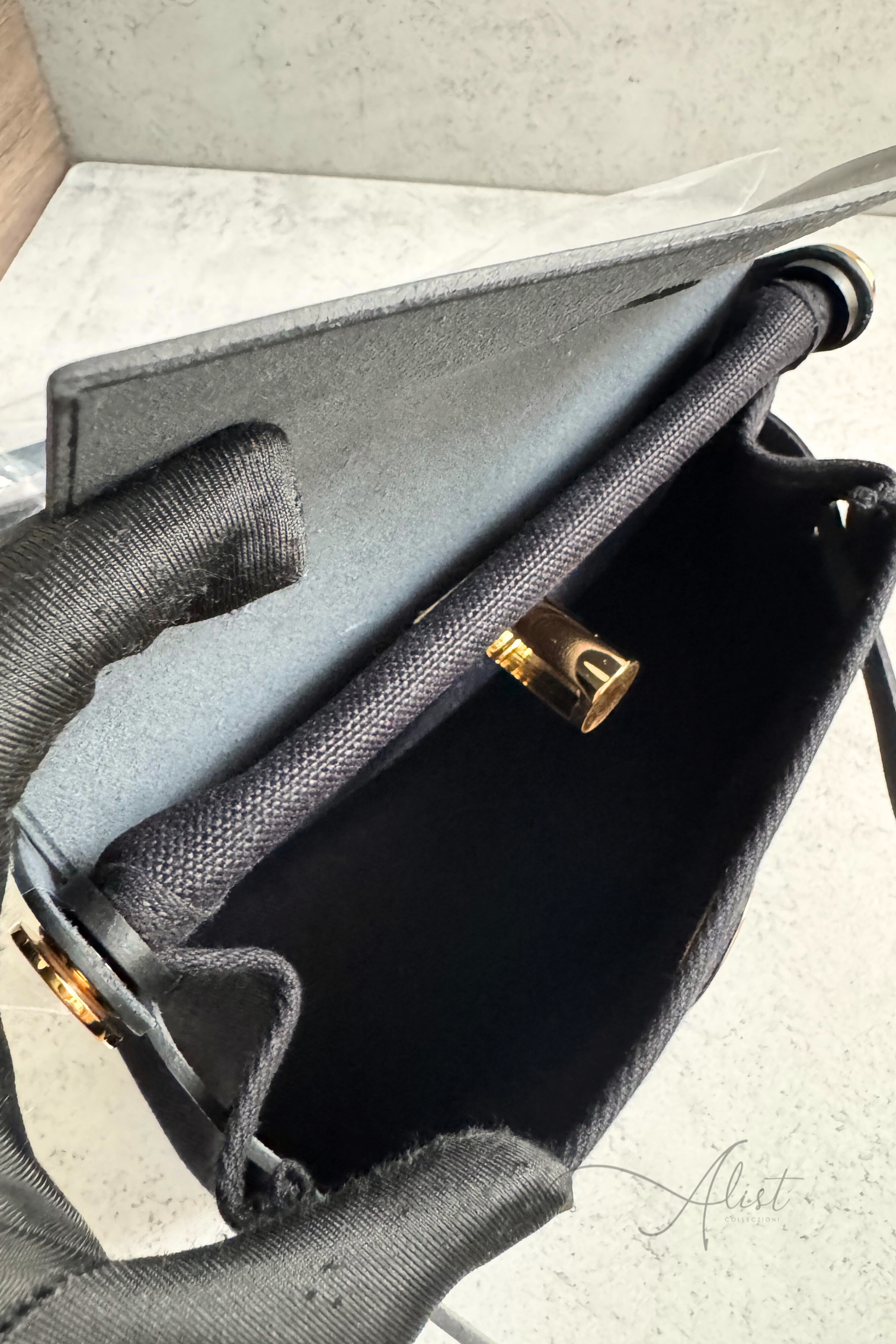 BNIB Hermes Mini Herbag Noir Black / Black With Gold Hardware W New