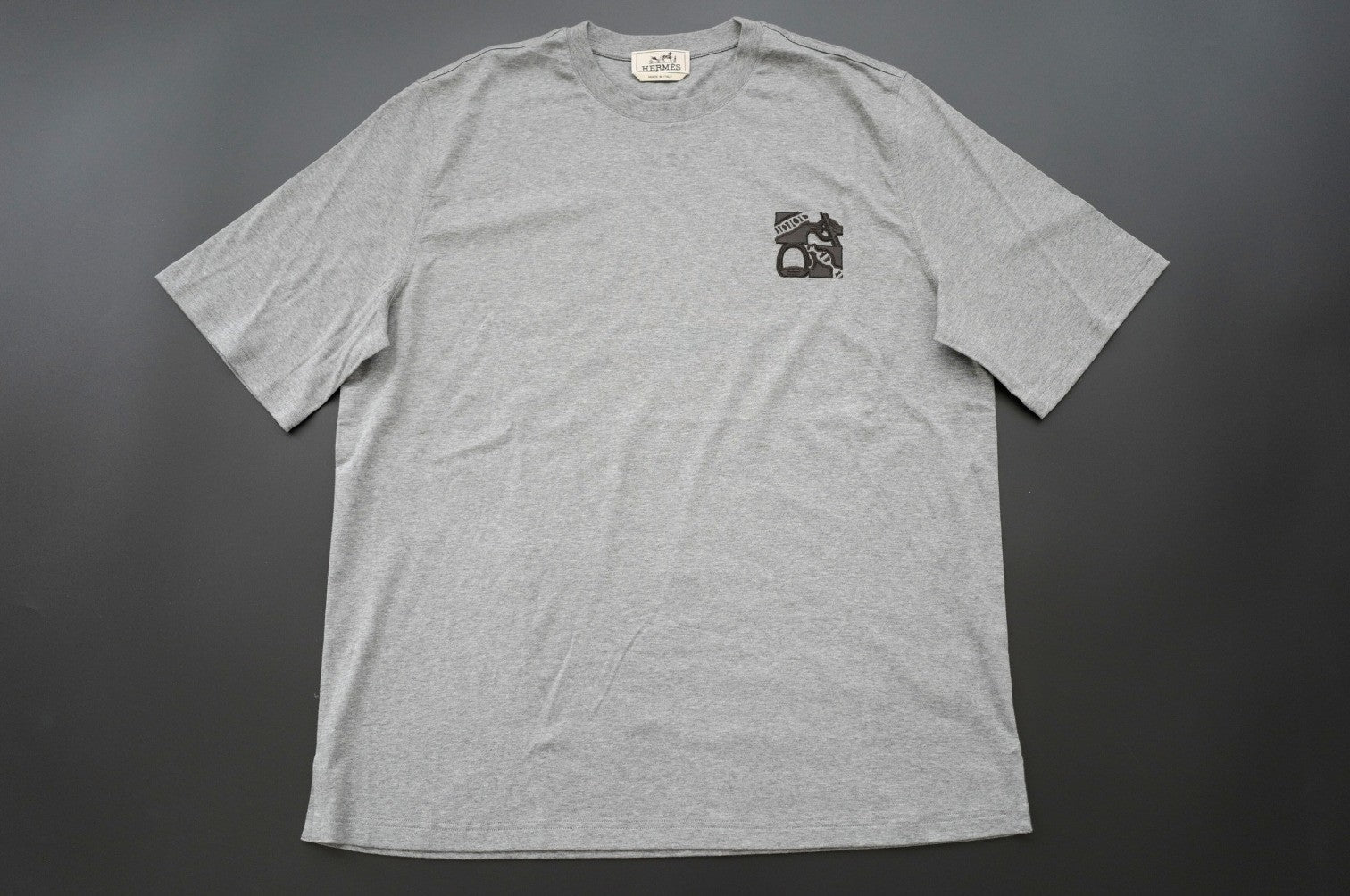 NEW Hermès Men’s T-Shirt Gray Cotton Short Sleeve Size L Logo Casual Top