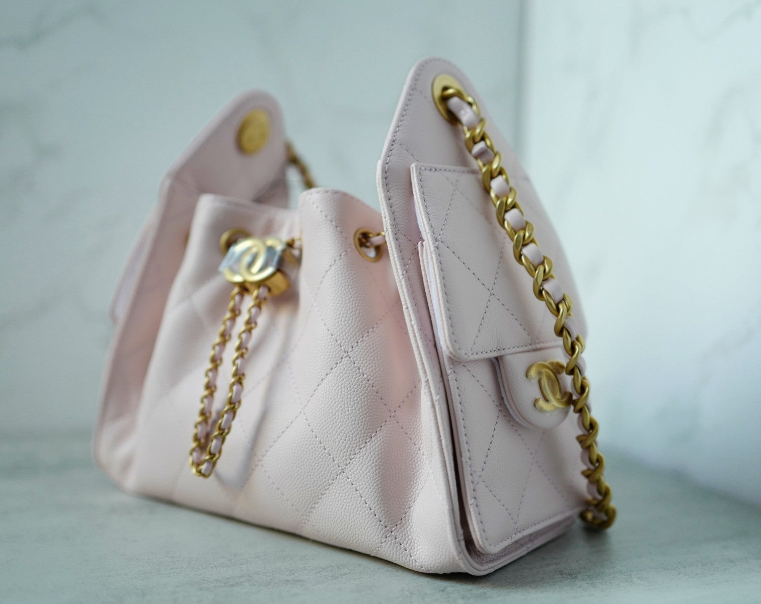 BNIB Chanel 26C Mini Hobo Bag Pink Grained Calfskin with Gold Hardware
