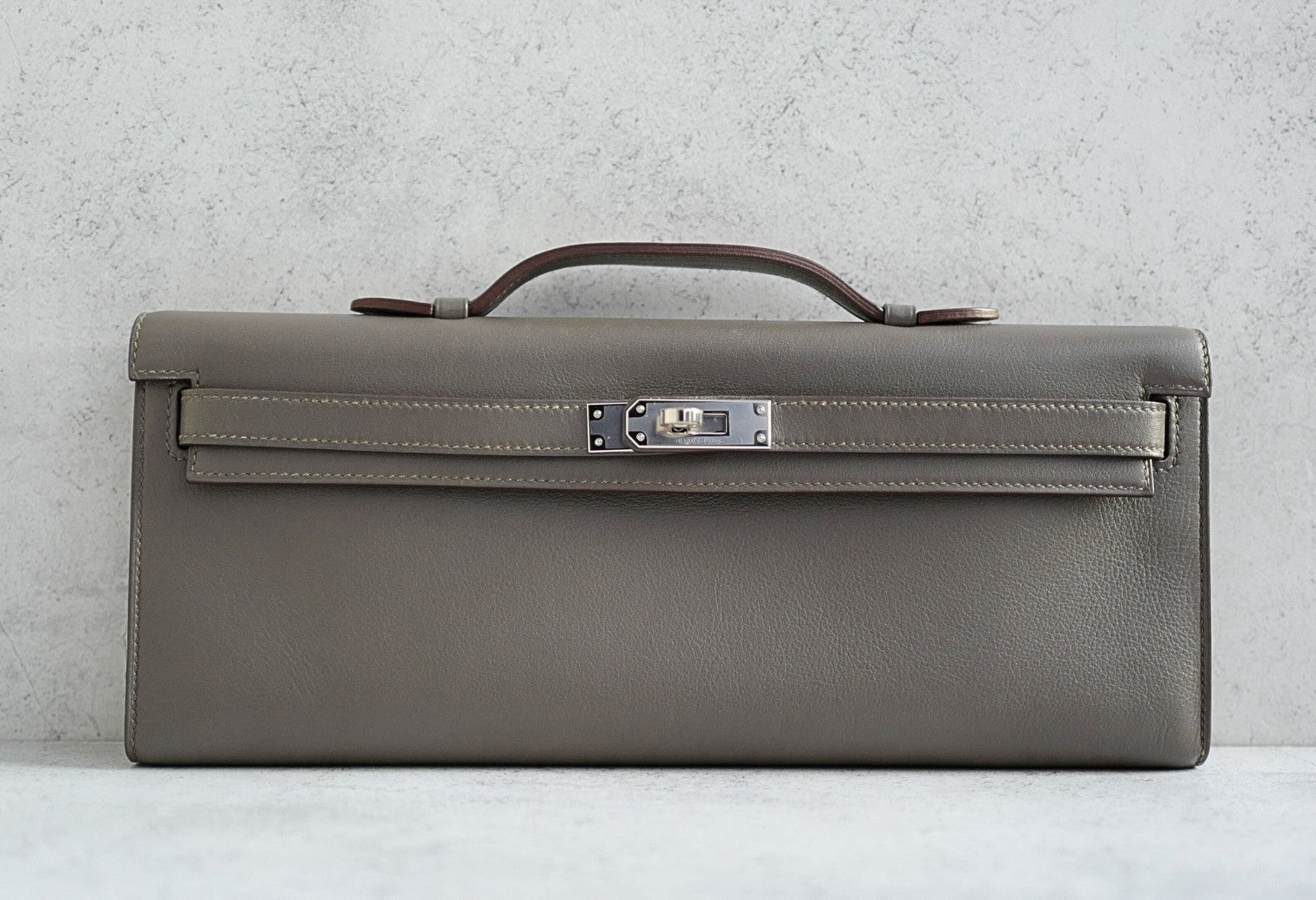 Hermès Kelly Cut Etain Swift Leather Palladium Hardware Preowned Clutch