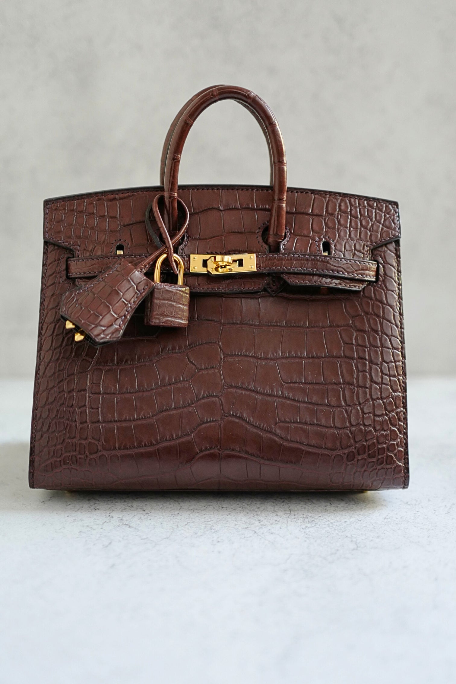 HERMÈS Birkin Sellier 20 Havane Matte Alligator with Gold Hardware