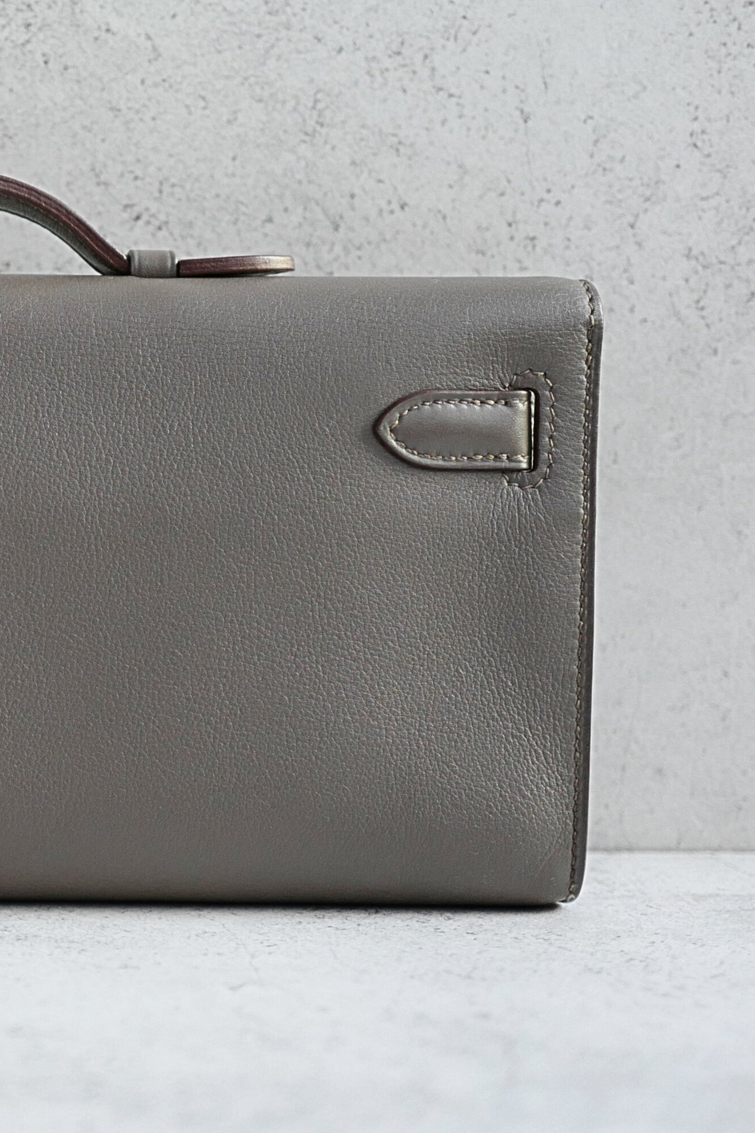 Hermès Kelly Cut Etain Swift Leather Palladium Hardware Preowned Clutch