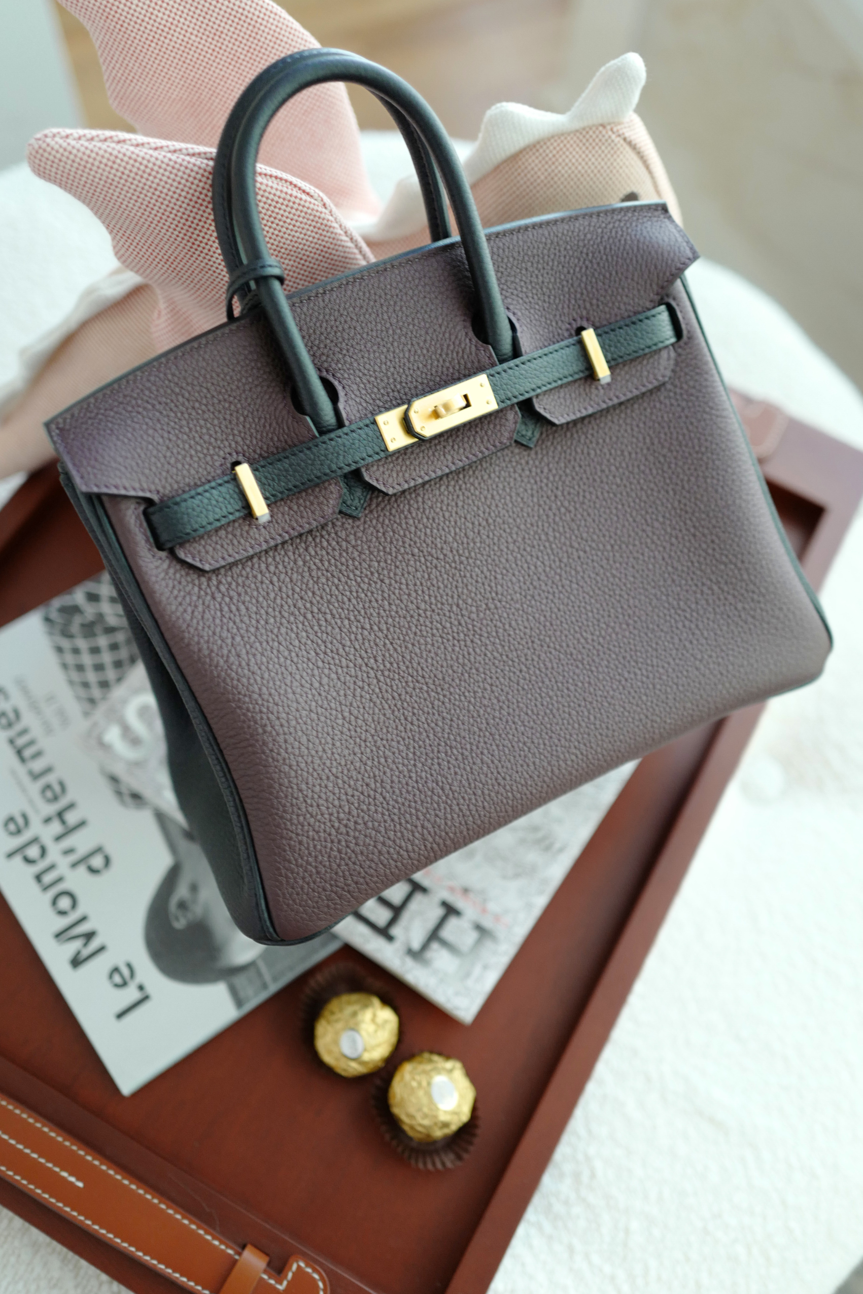 Hermès Birkin 25 HSS Rouge Sellier/Noir Black Togo Leather Gold HW Stamp K