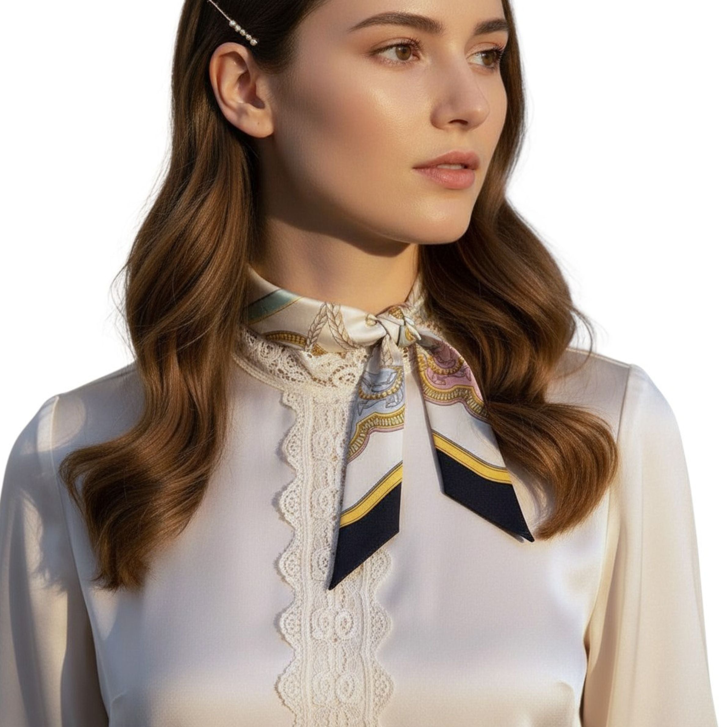 Hermès Twilly Grand Apparat Scarf Ivoire Marine Rose 100% Silk Twill