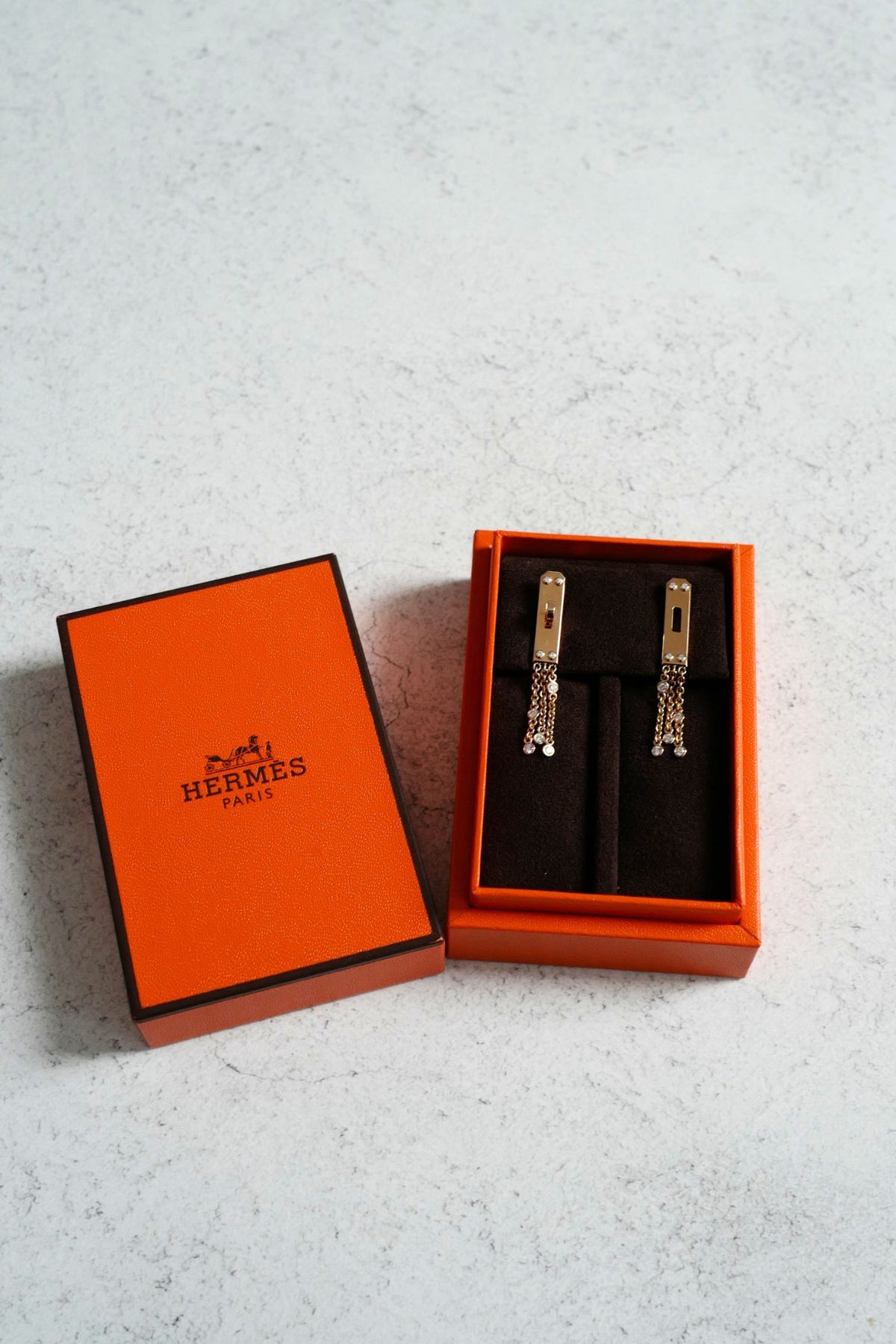 Hermès Kelly Gavroche Earrings Small Model 18K Rose Gold 18 Diamonds
