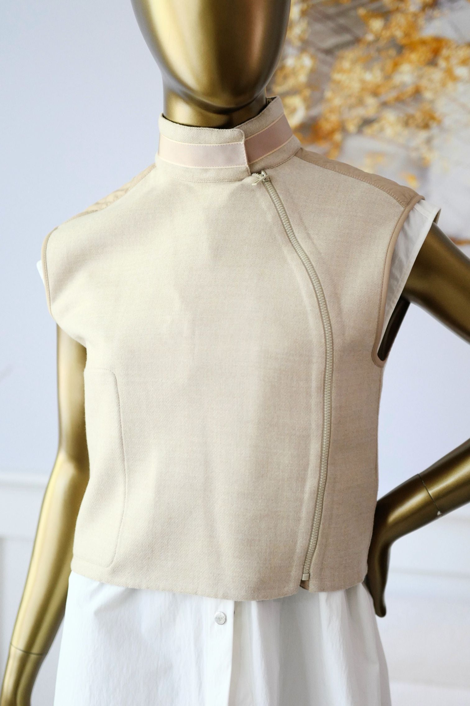 Hermès Blouson Sans Manches Mix Matière Blanc Marbre Wool Size 36