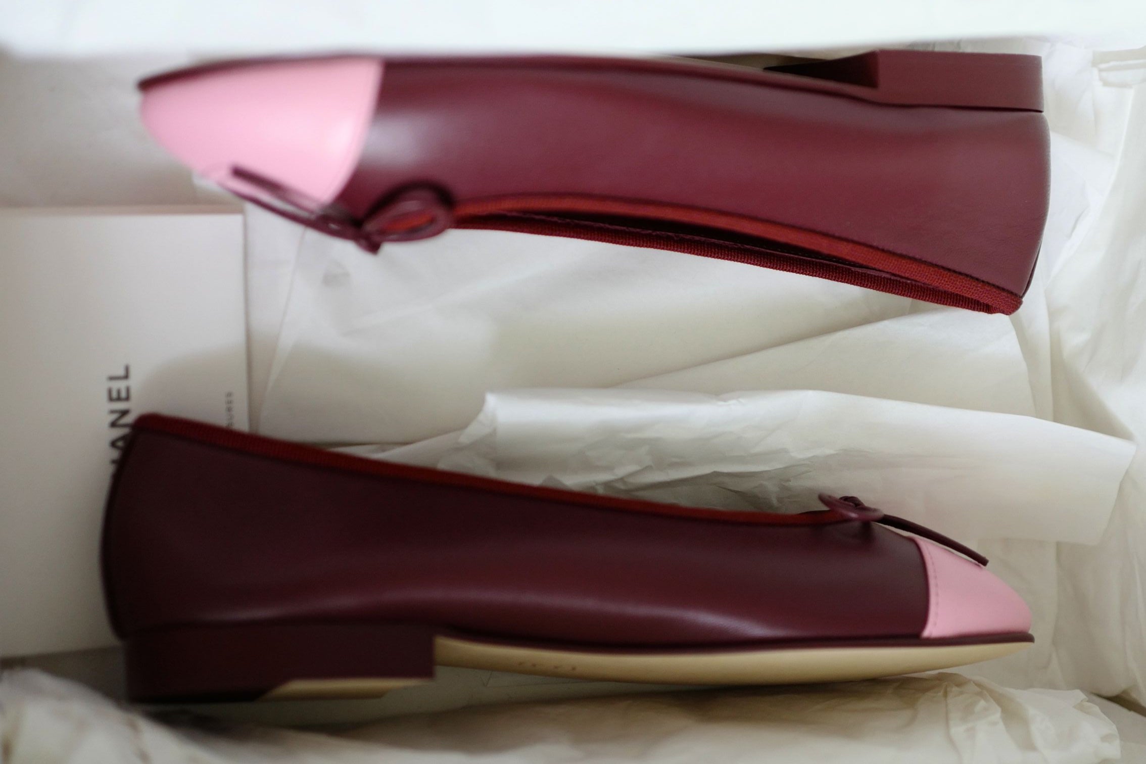 Chanel 26S Matthieu Blazy's Ballet Flats Burgundy Pink Lambskin Size 36C