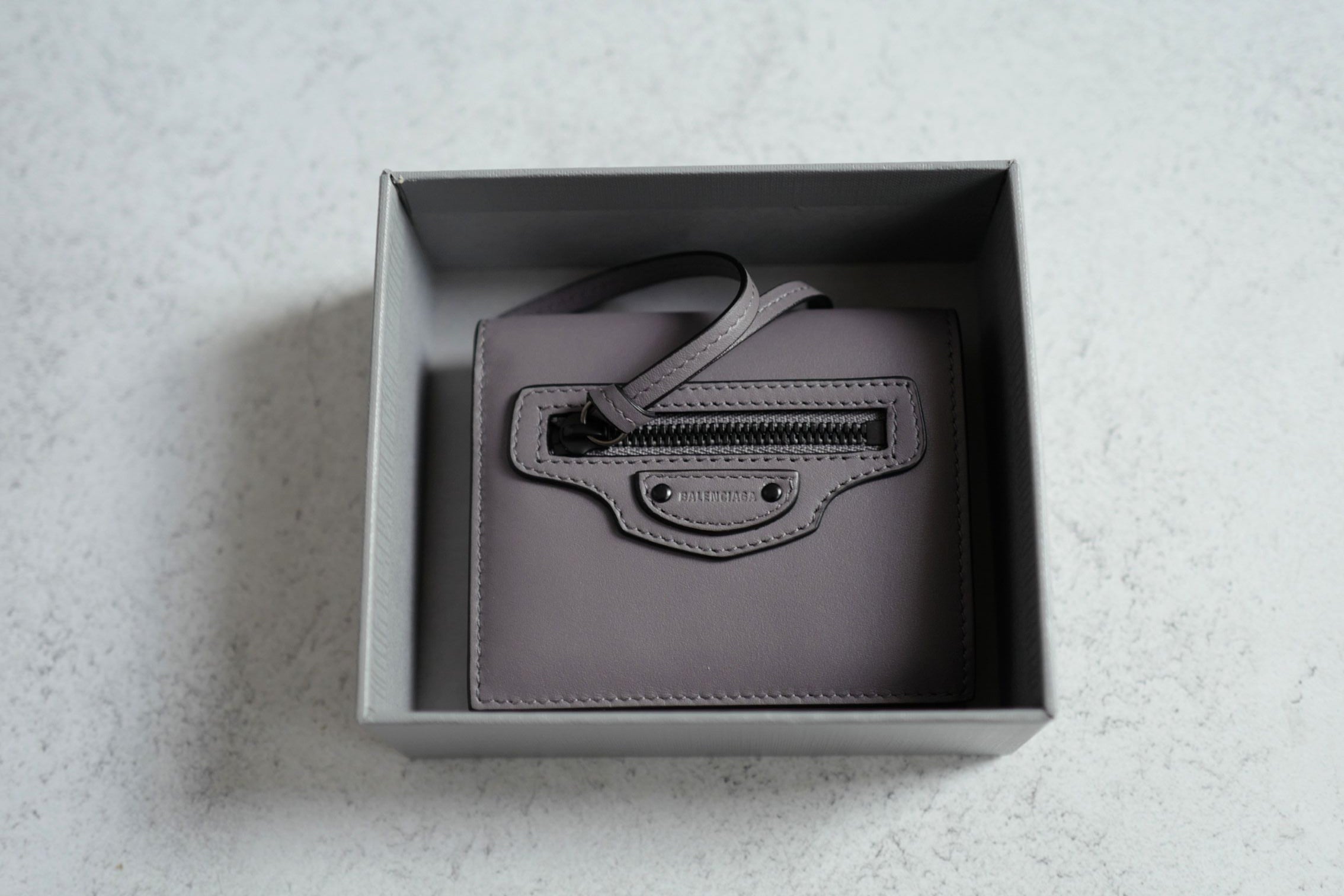 BNIB Balenciaga Women's Neo Classic Mini Wallet in Dark Grey Calfskin