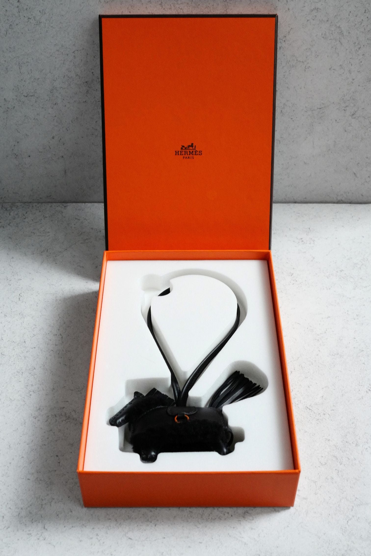 Hermès Horse Charm Rodeo Robeo Plush PM Noir Lambskin Wool Yellow Gold Plated