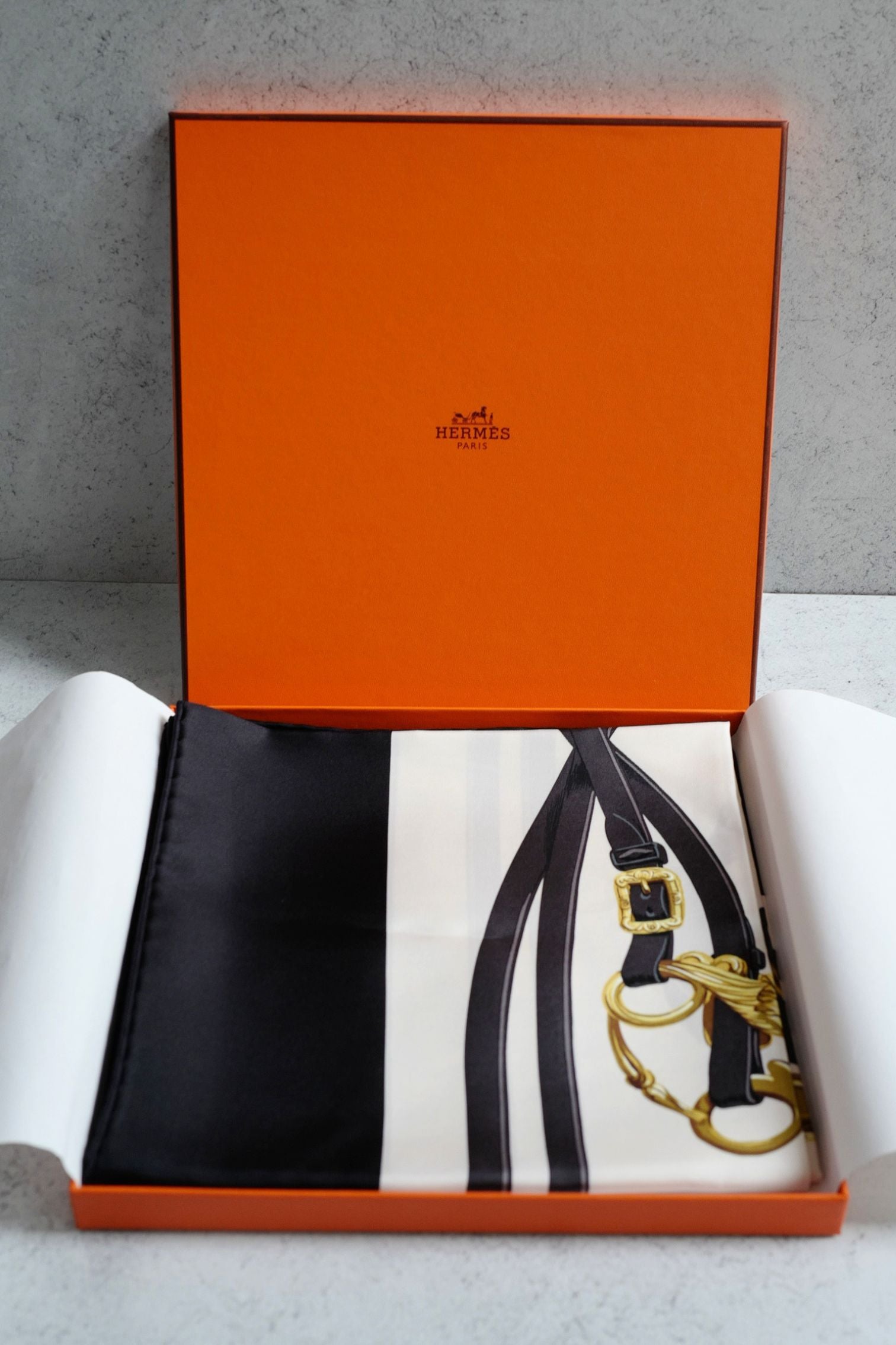 Hermès Scarf Brides de Gala Forever  Noir / Crème / Gold 100% Silk 90