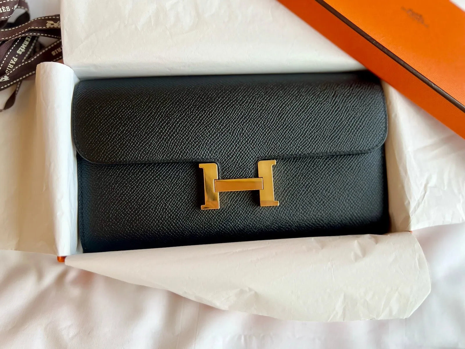 Hermes Constance To Go Wallet in Noir Black Epsom Gold Hardware 2023 Complete