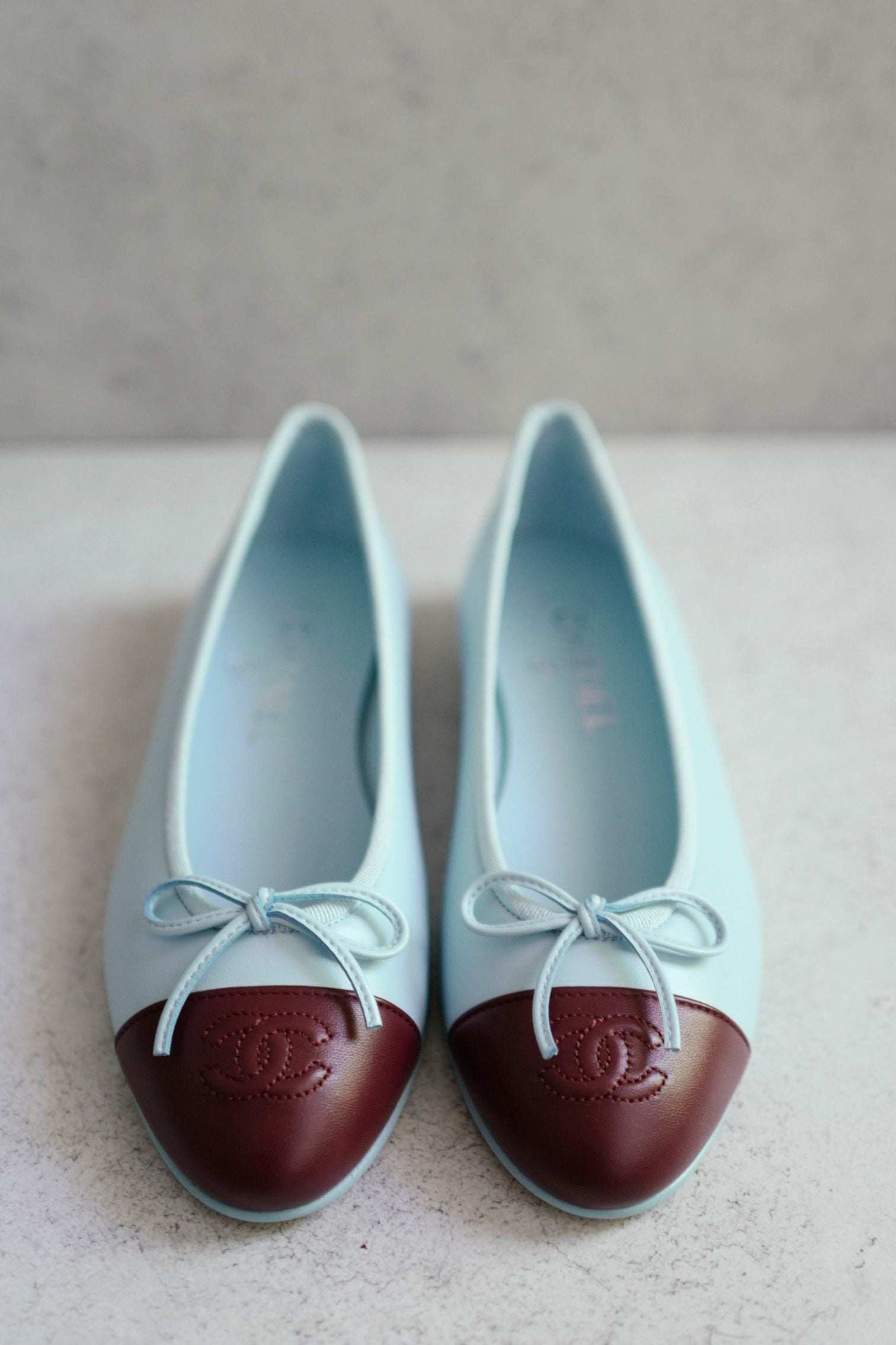 Chanel 26S Matthieu Blazy's Ballet Flats Burgundy Blue Lambskin Size 37