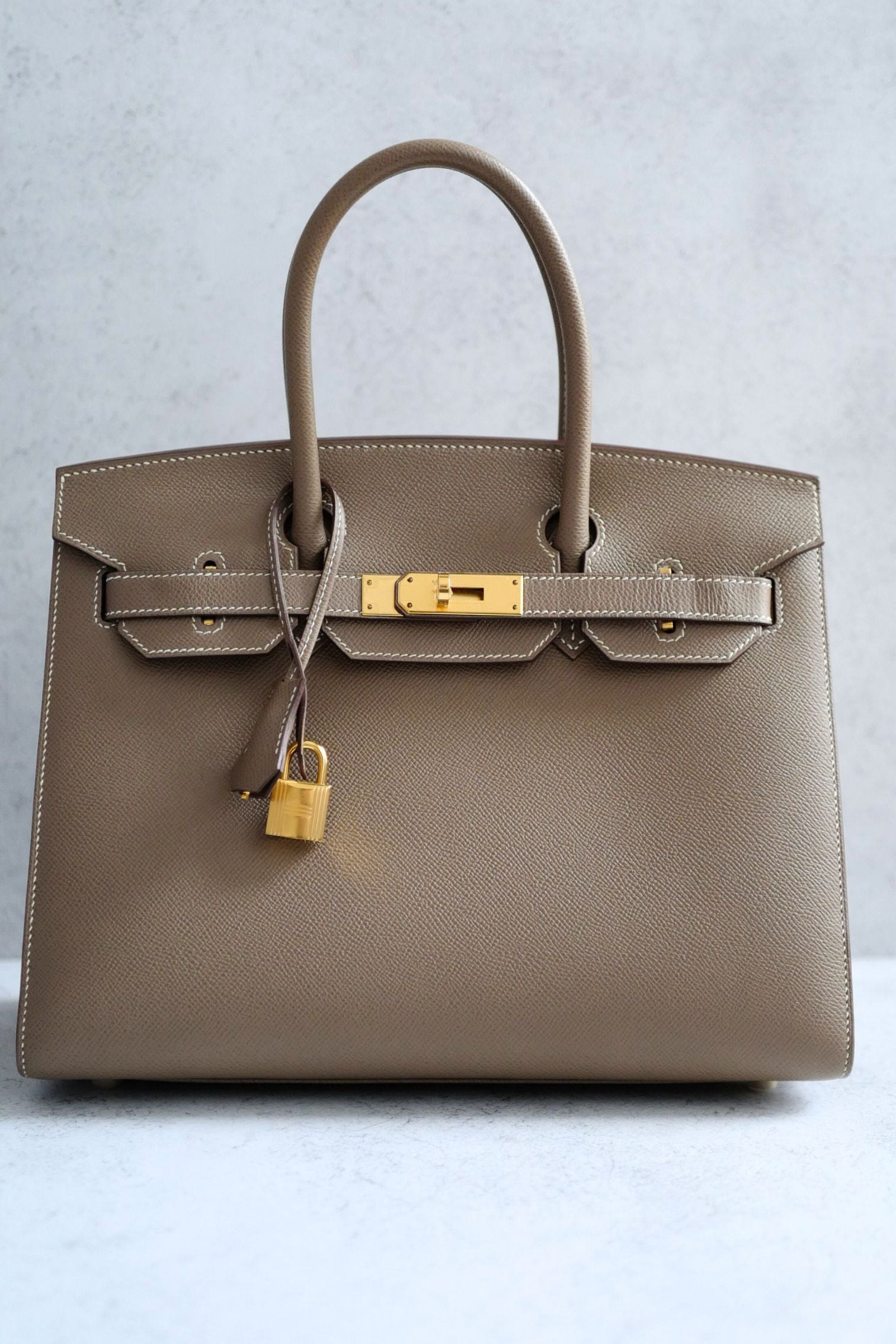 yEncase / Veau Epsom (Gold) - 構造体 Hermès Birkin 30 Etoupe Epsom Leather Sellier with Gold HW Stamp Z