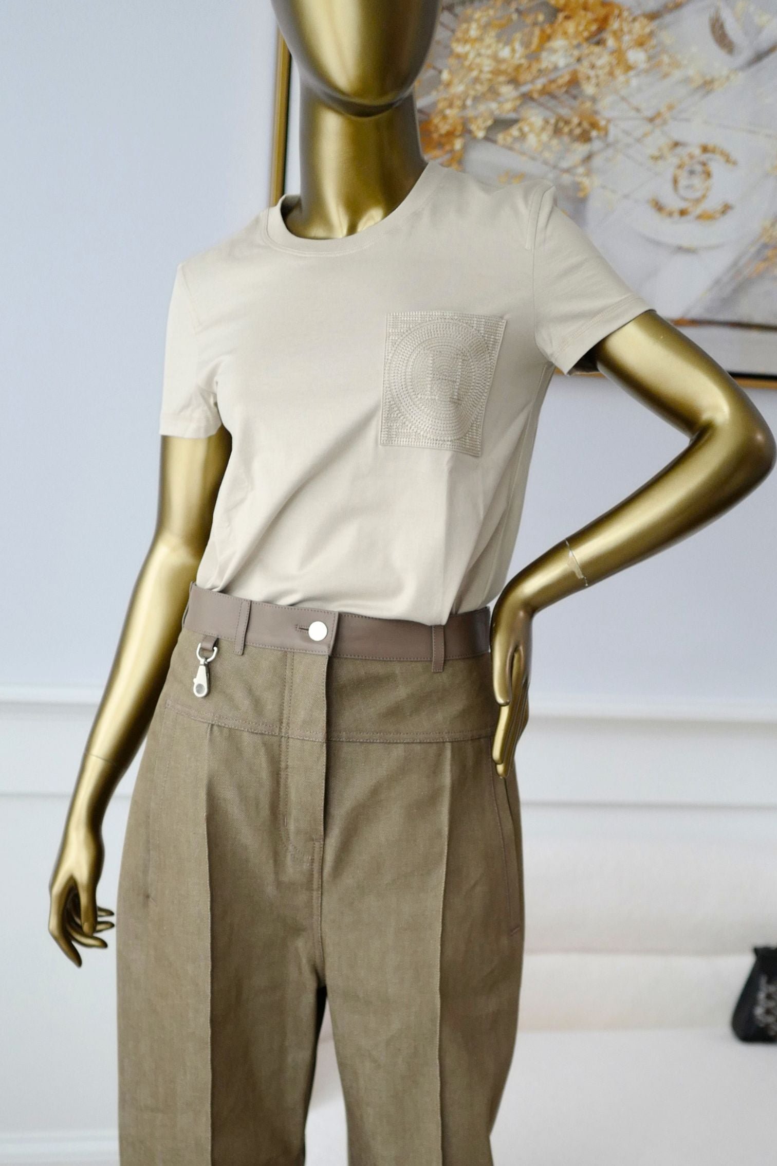 Hermès Embroidered Pocket T-shirt Beige Pierre D'Istrie Cotton Size 34