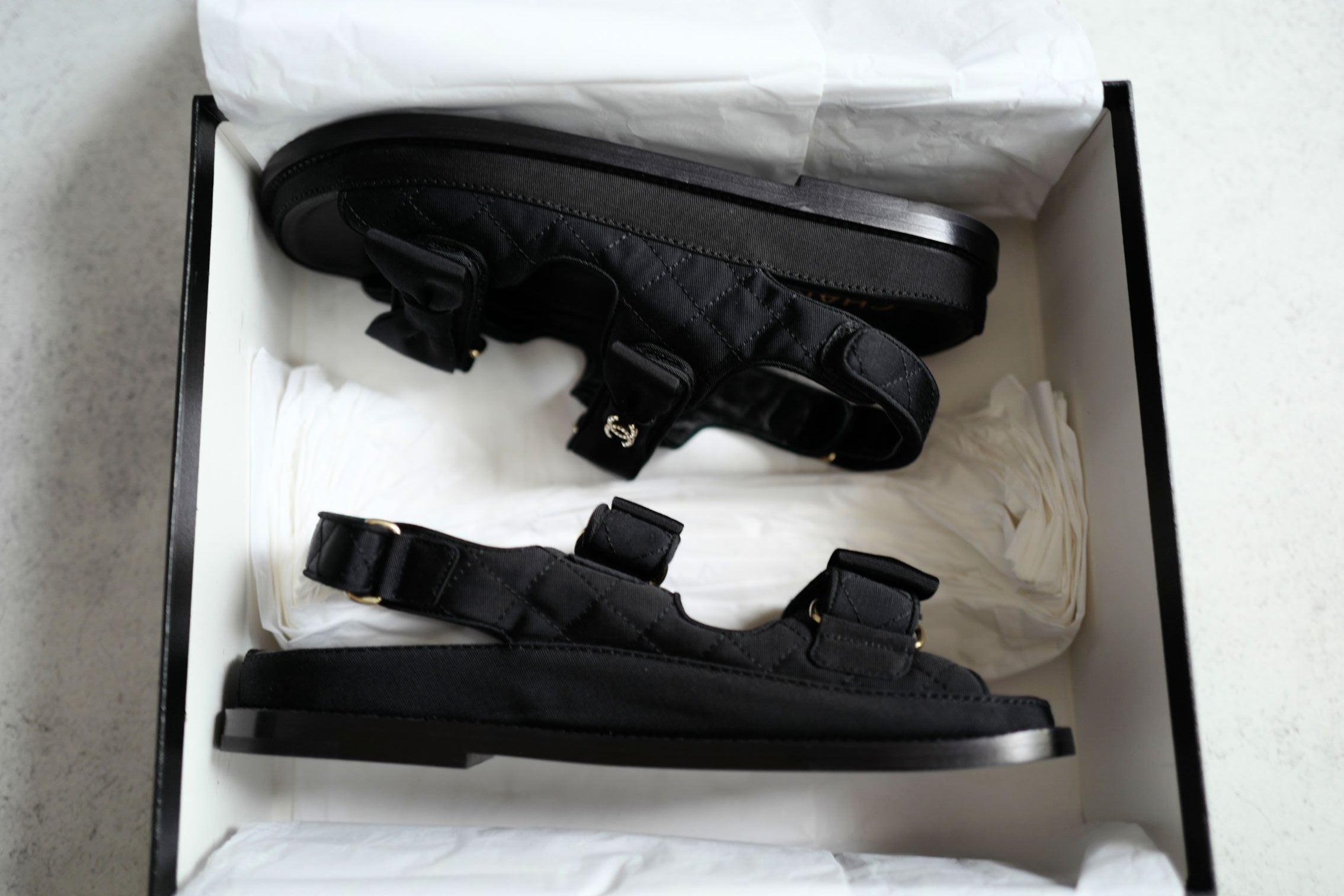 BNIB Chanel Dad Sandal CC Crystals In Black With Bows Size 38 - Limited