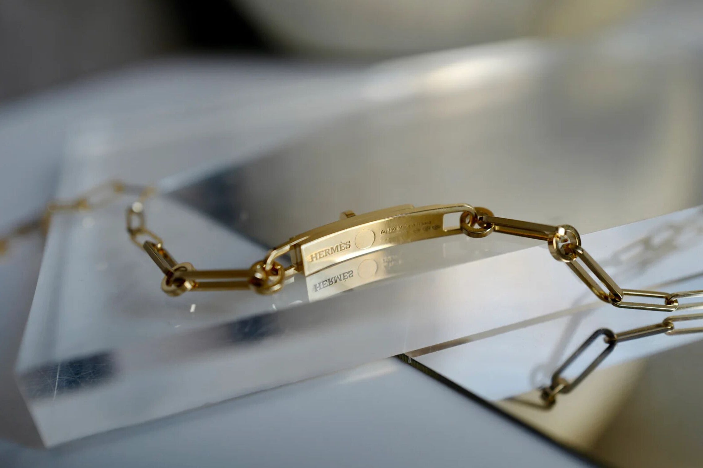 BNIB Hermes Kelly chaine Double Chain/Choker necklace diamonds Yellow Gold