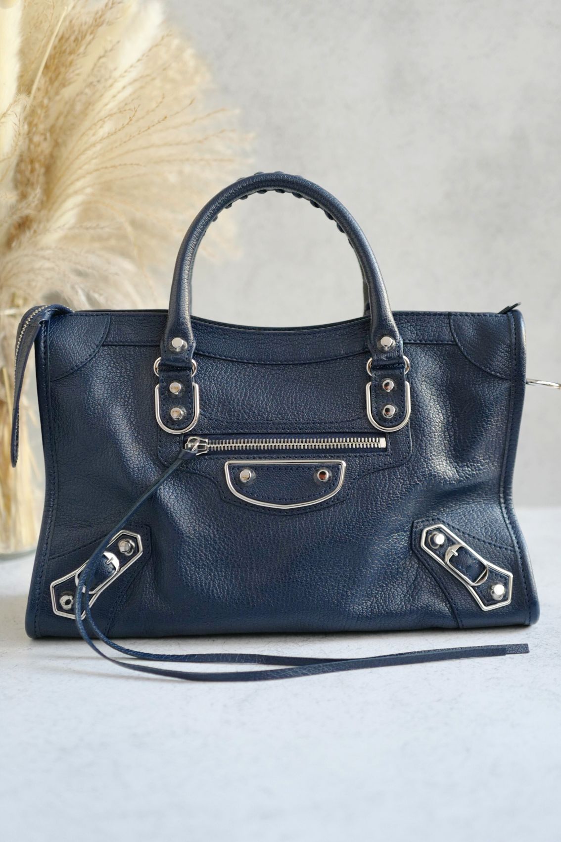 Balenciaga city small in Navy Silver Hardware