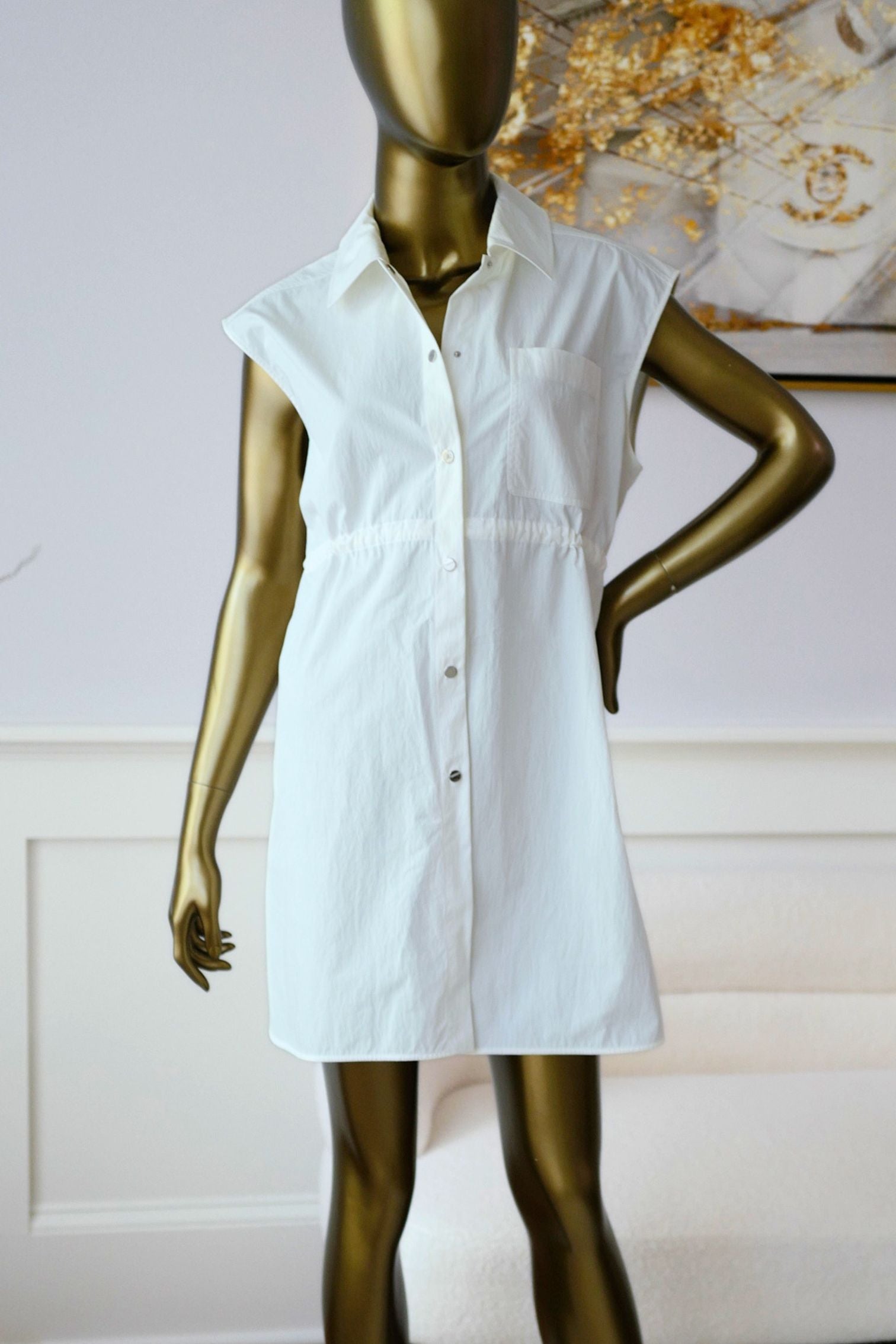 Hermès Chemise Coulissée Sans Manches Blanc Cassé Technical Cotton Size 36