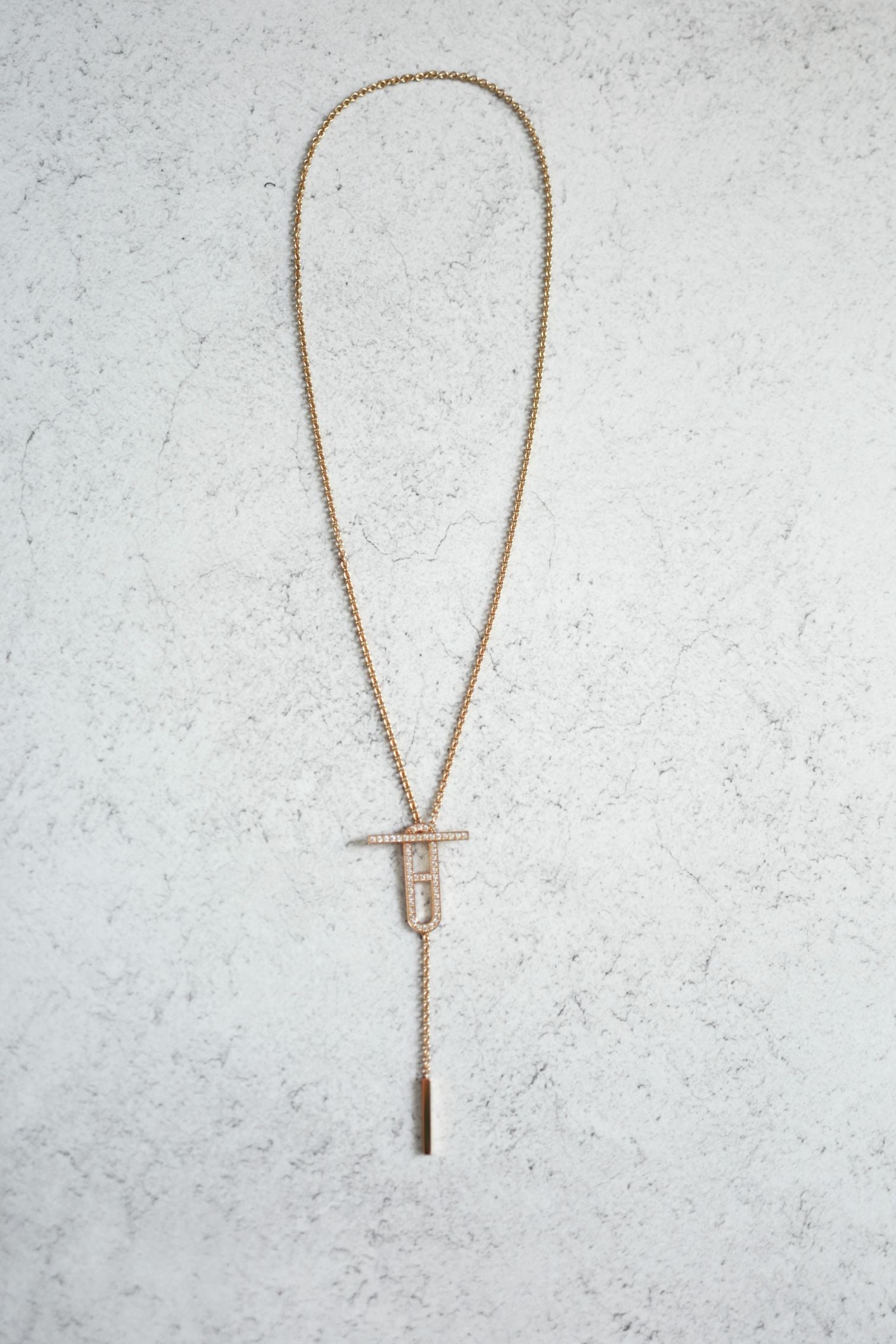 NEW Hermes Ever Chaine d'ancre Lariat Necklace Rose Gold 54 Diamonds