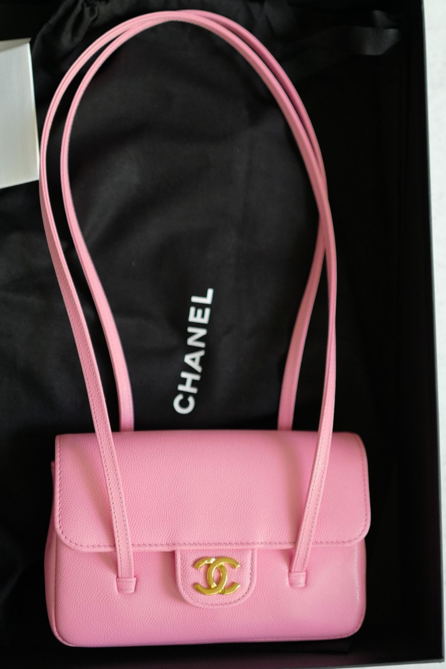 Chanel 26s Preppy Coco 17 Pink Grained Shiny Calfskin Gold Hardware