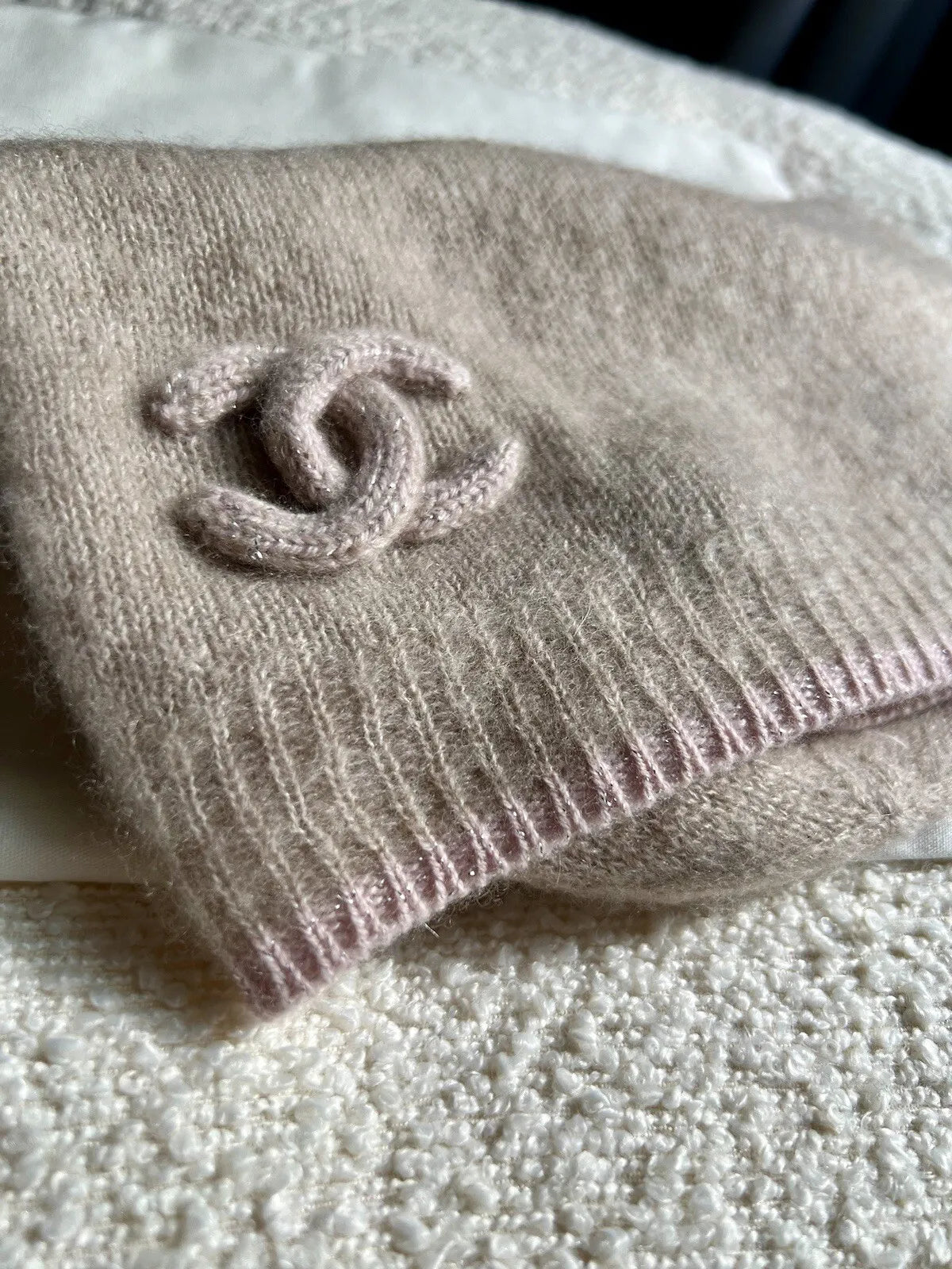 Chanel Beanie Cashmere 24C In Grey/pink CC Logo All Size NEW