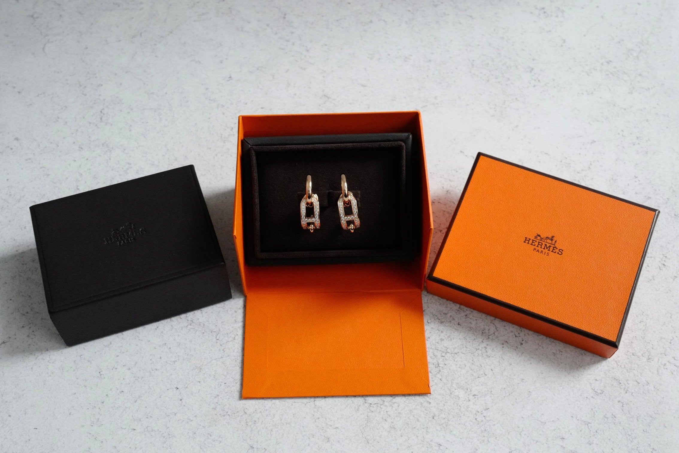 Hermès Adage Earrings 18K Rose Gold 62 Diamond Pavé