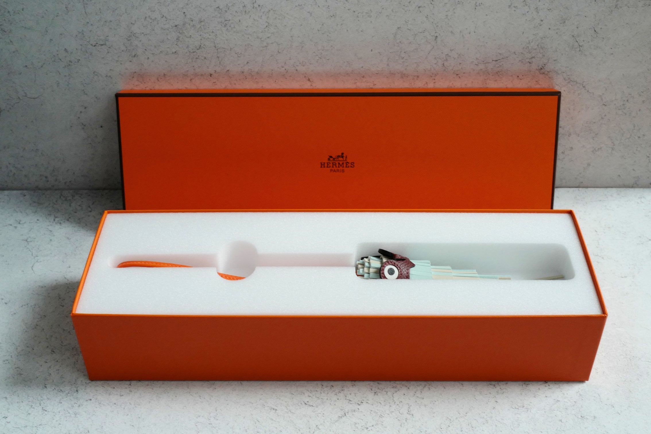 Hermès Charm Chouette Vert Peppermint/Craie /Feu /Rouge H /Blanc Lambskin